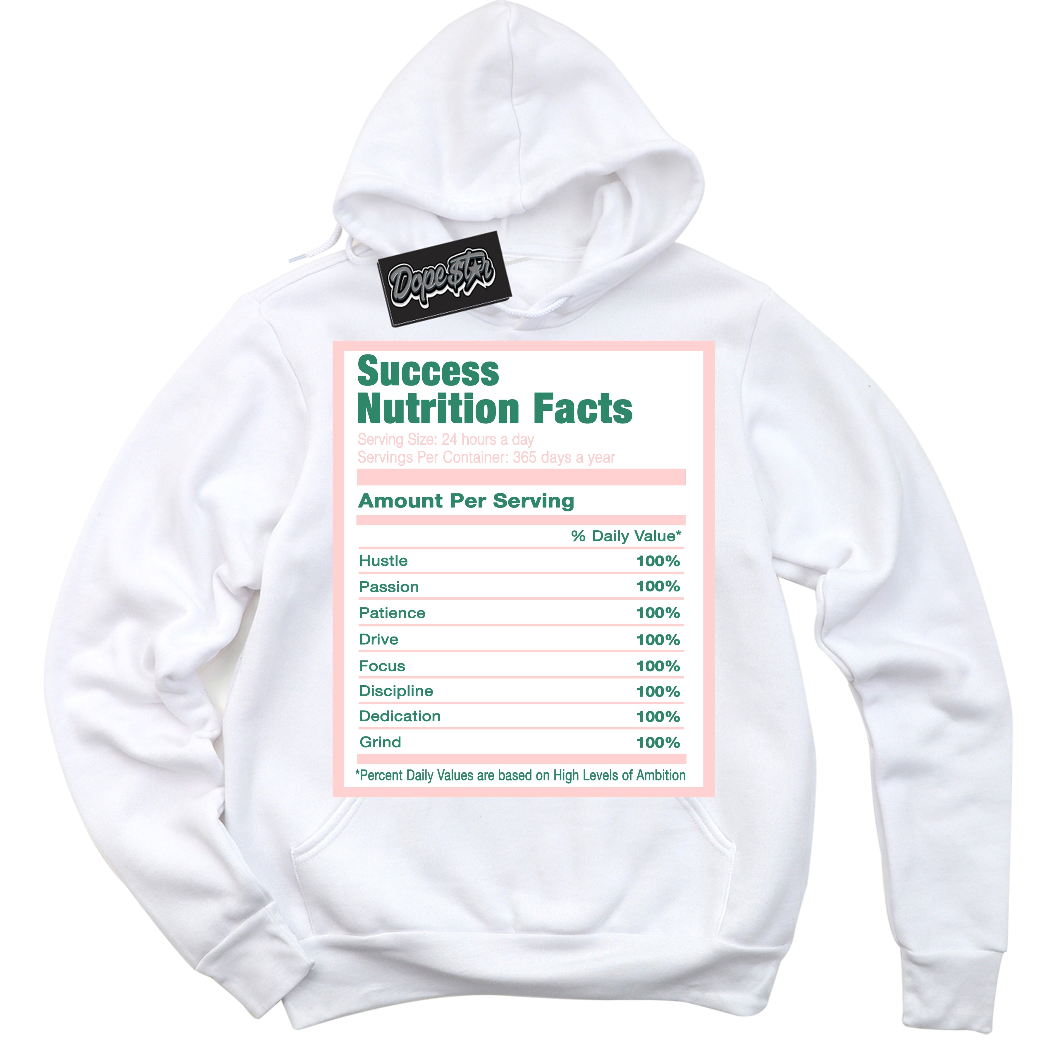 Cool White Hoodie with “ Success Nutrition ”  design that Perfectly Matches Malachite Dunks.