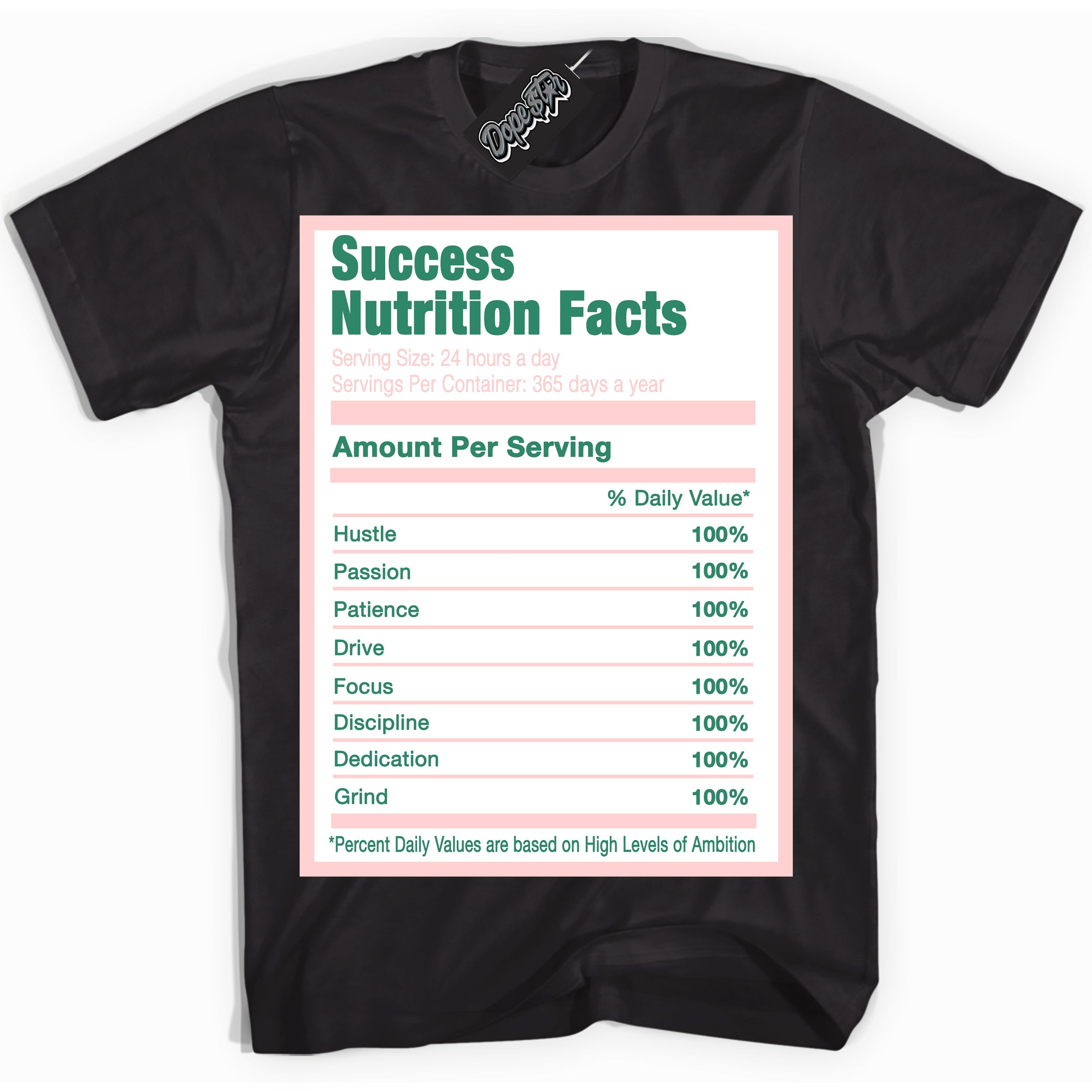 Cool Black Shirt with “ Success Nutrition ” design that perfectly matches Malachite Dunks.