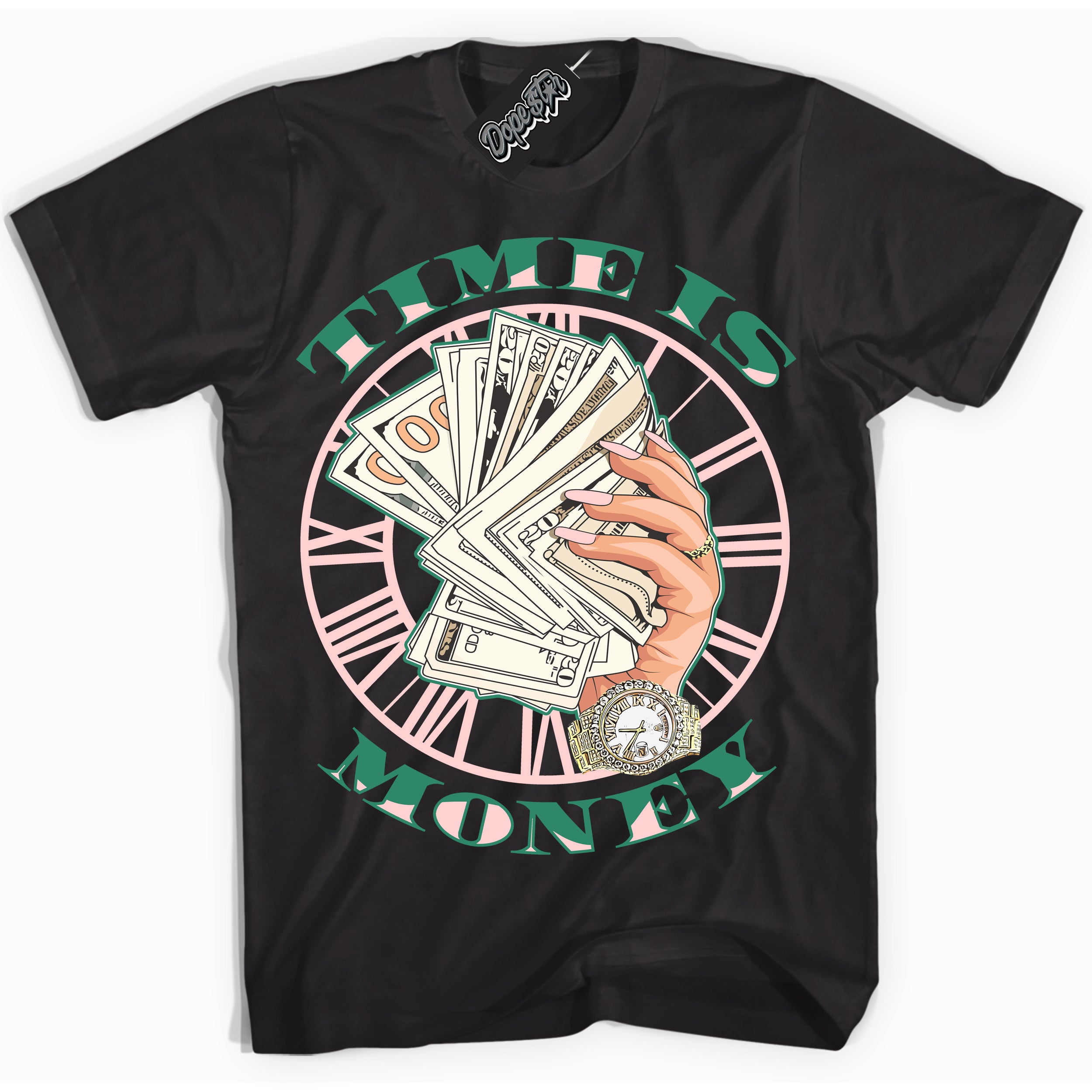 Cool Black Shirt with “ Time Is Money ” design that perfectly matches Malachite Dunks.