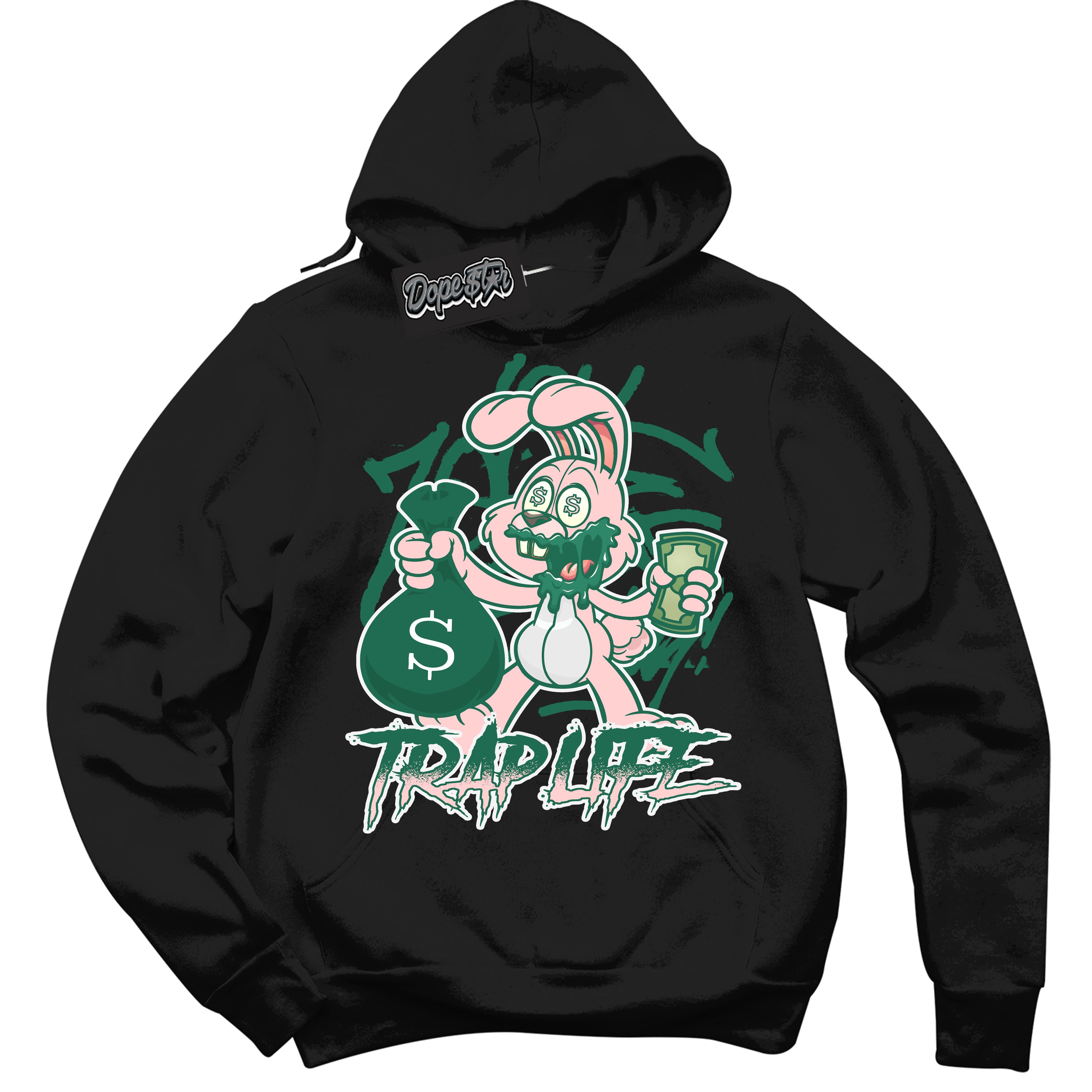 Cool Black Hoodie with “ Trap Rabbit ”  design that Perfectly Matches Malachite Dunks Dunks.