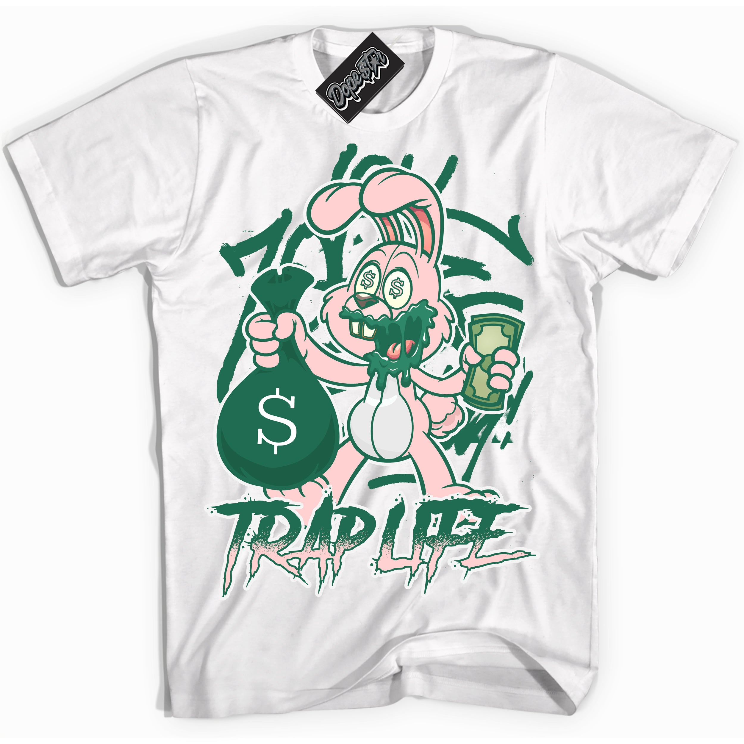 Cool White Shirt with “ Trap Rabbit ” design that perfectly matches Malachite Dunks Dunks.