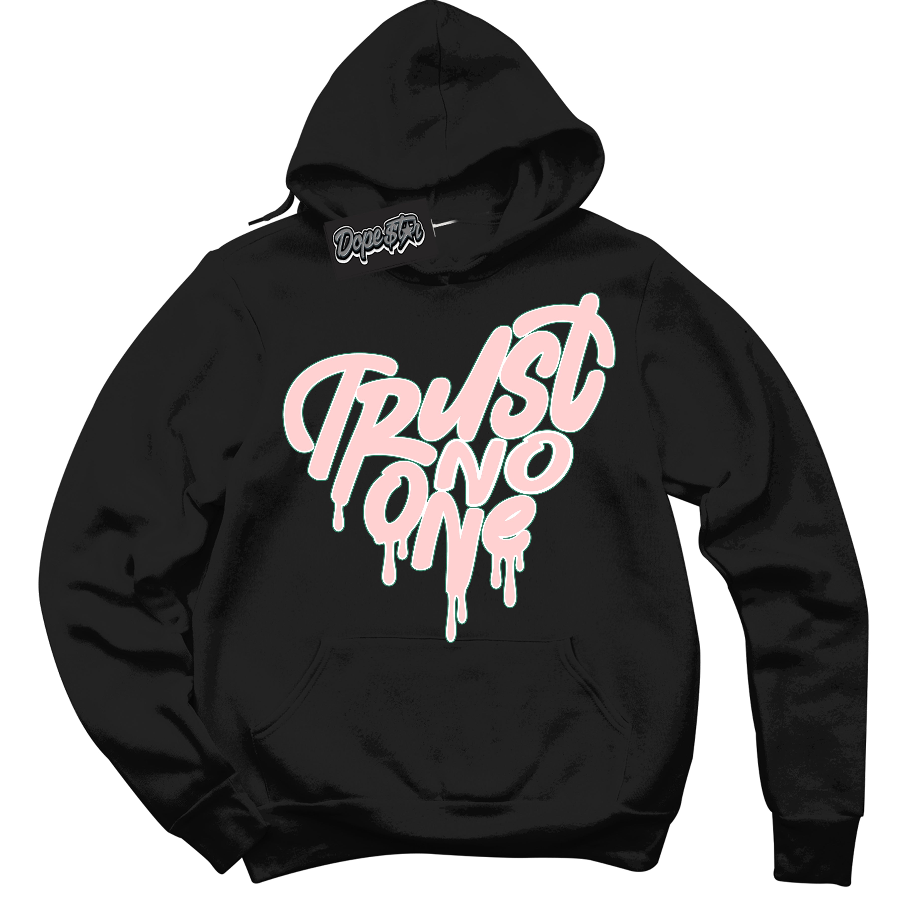 Cool Black Hoodie with “ Trust No One Heart ”  design that Perfectly Matches Malachite Dunks.