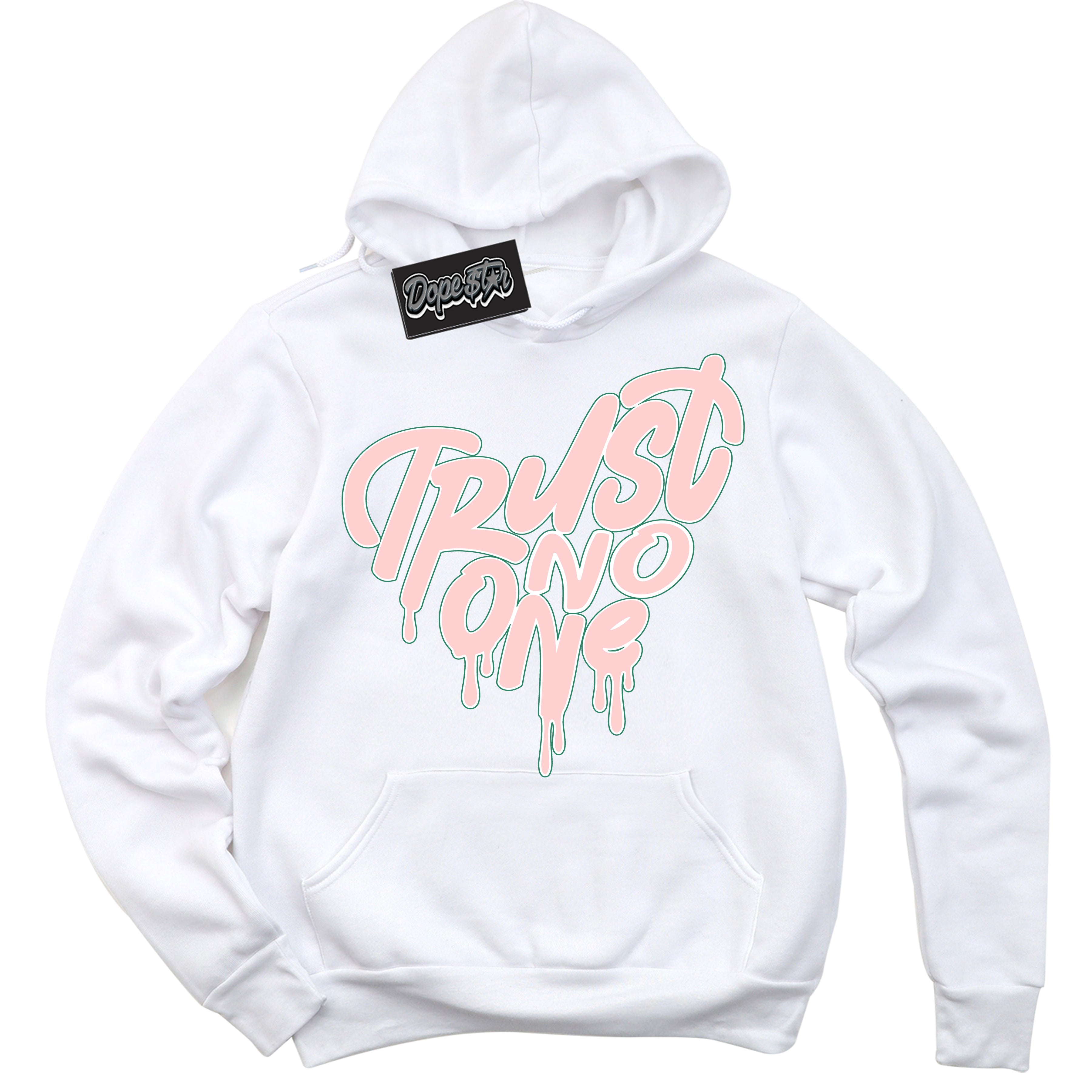 Cool White Hoodie with “ Trust No One Heart ”  design that Perfectly Matches Malachite Dunks.