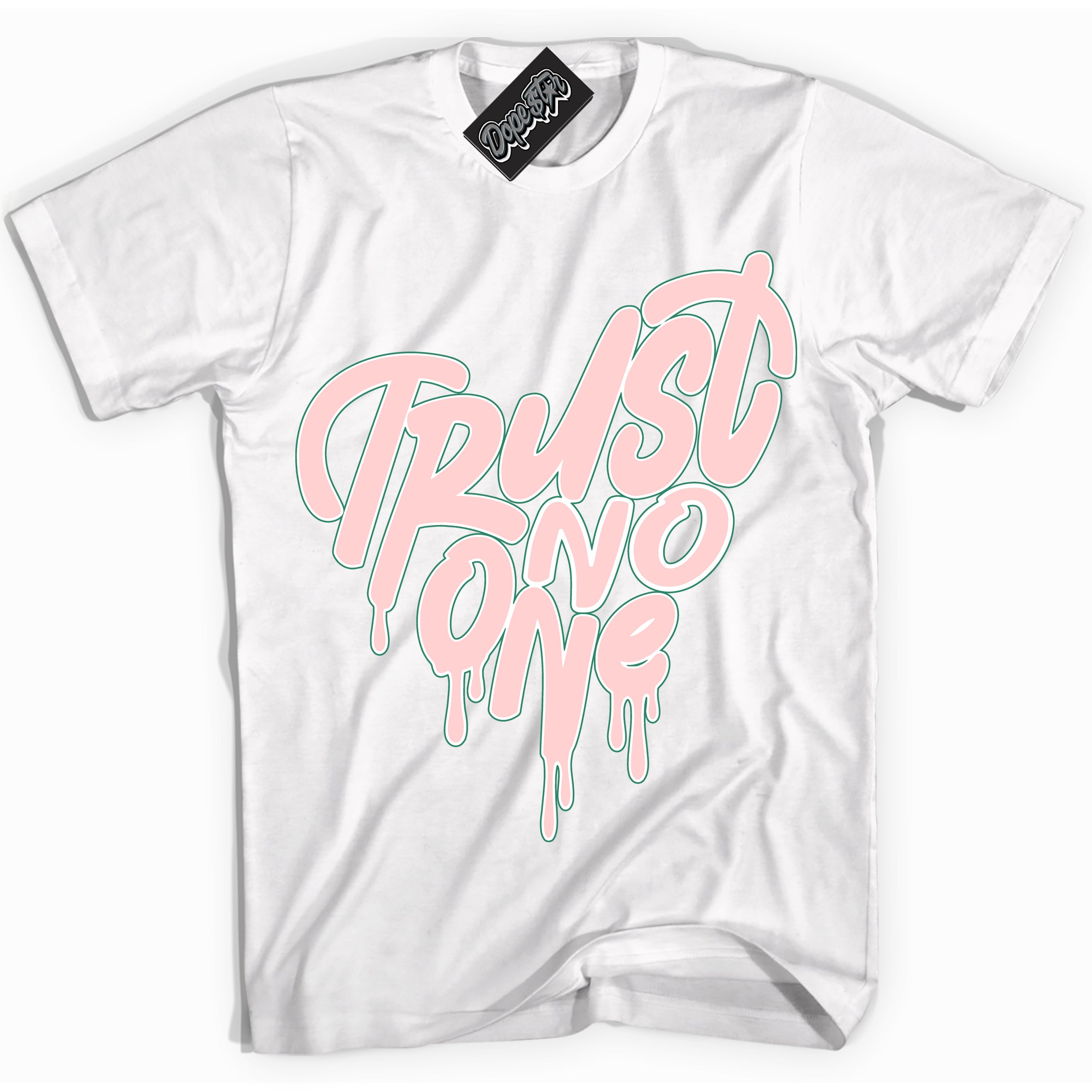 Cool White Shirt with “ Trust No One Heart ” design that perfectly matches Malachite Dunks.