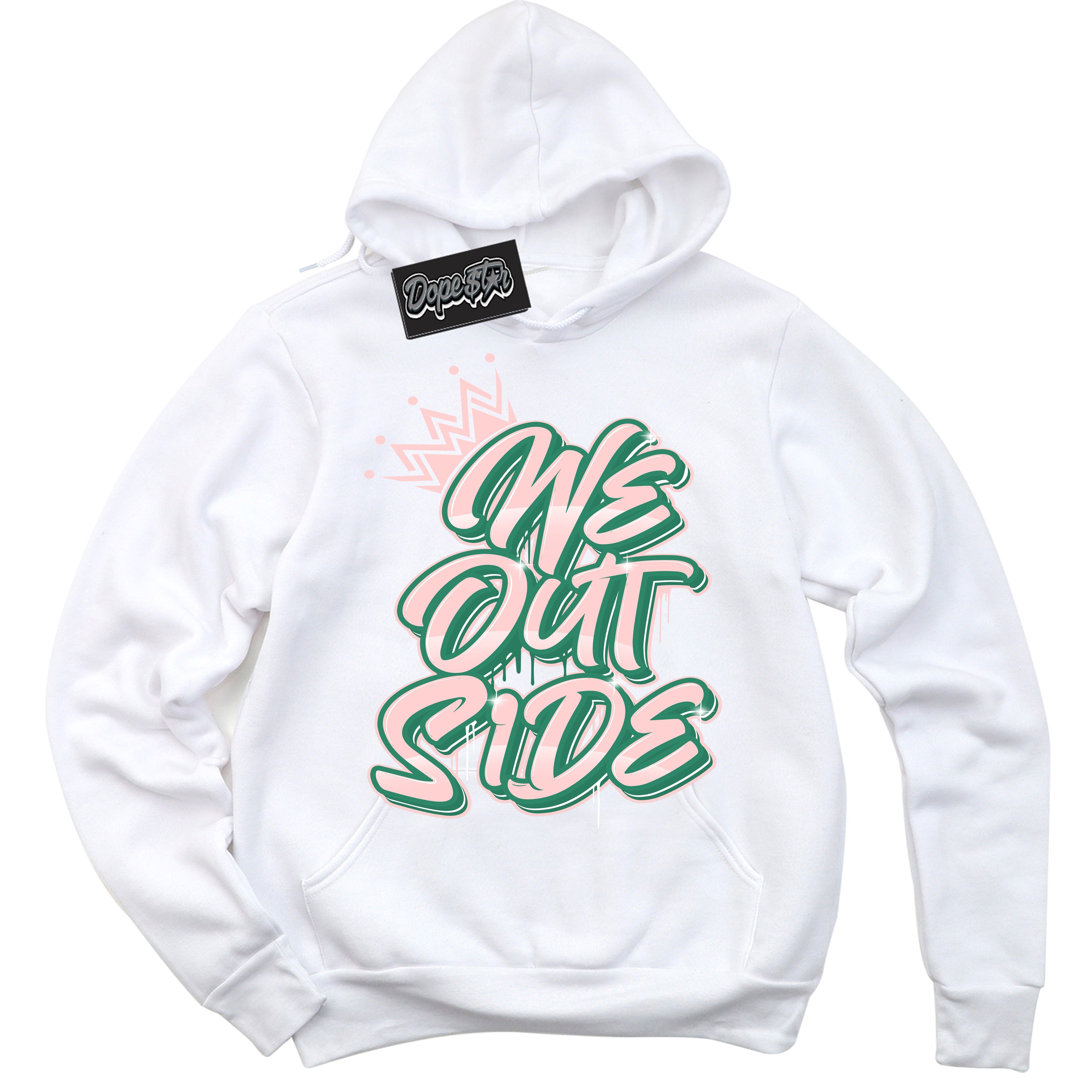 Cool White Hoodie with “ We Outside ”  design that Perfectly Matches Malachite Dunks.