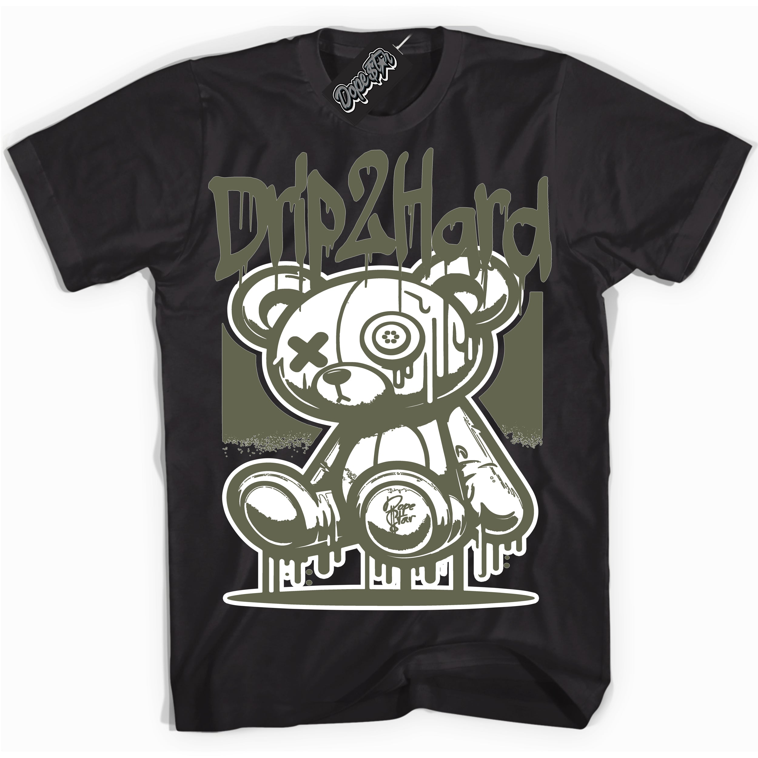 Cool Black graphic tee with “ Drip 2 Hard ” design, that perfectly matches Dunk Low Medium Olive