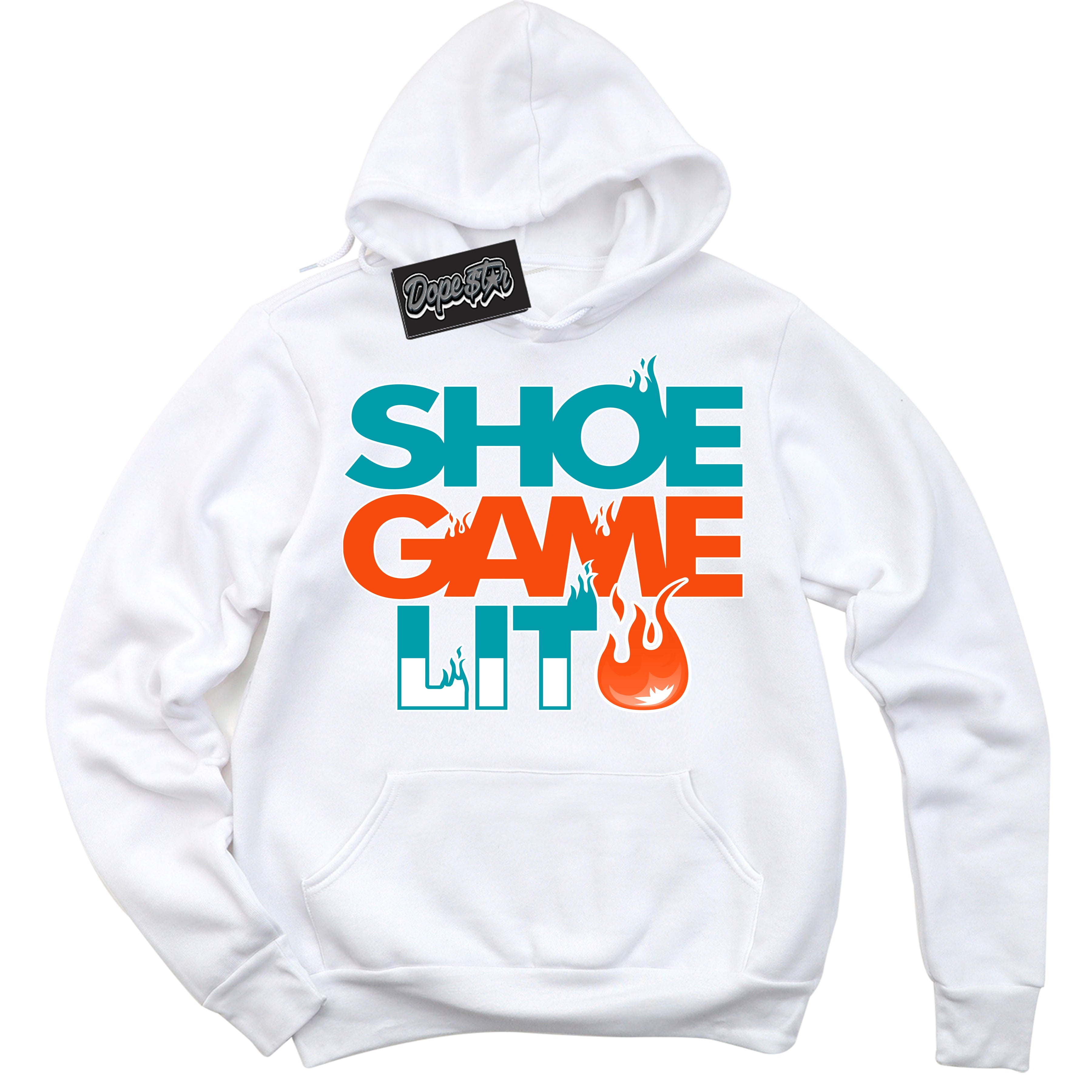 Cool White Hoodie with “ Shoe Game Lit '' design that Perfectly Matches  Miami Dolphins Sneakers.