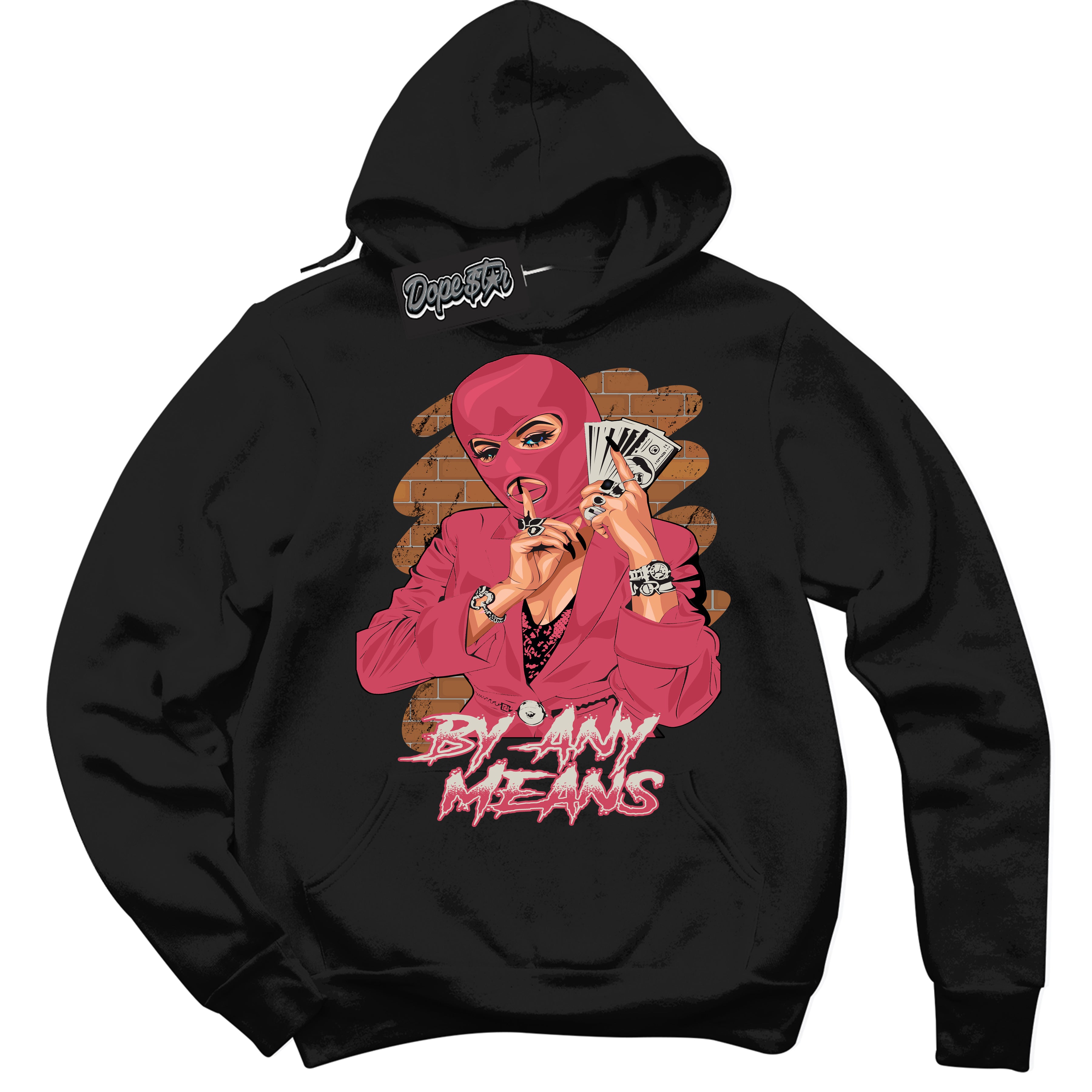 Cool Black Hoodie with “By Any Means” design that Perfectly Matches Next Nature Aster Pink Dunk.