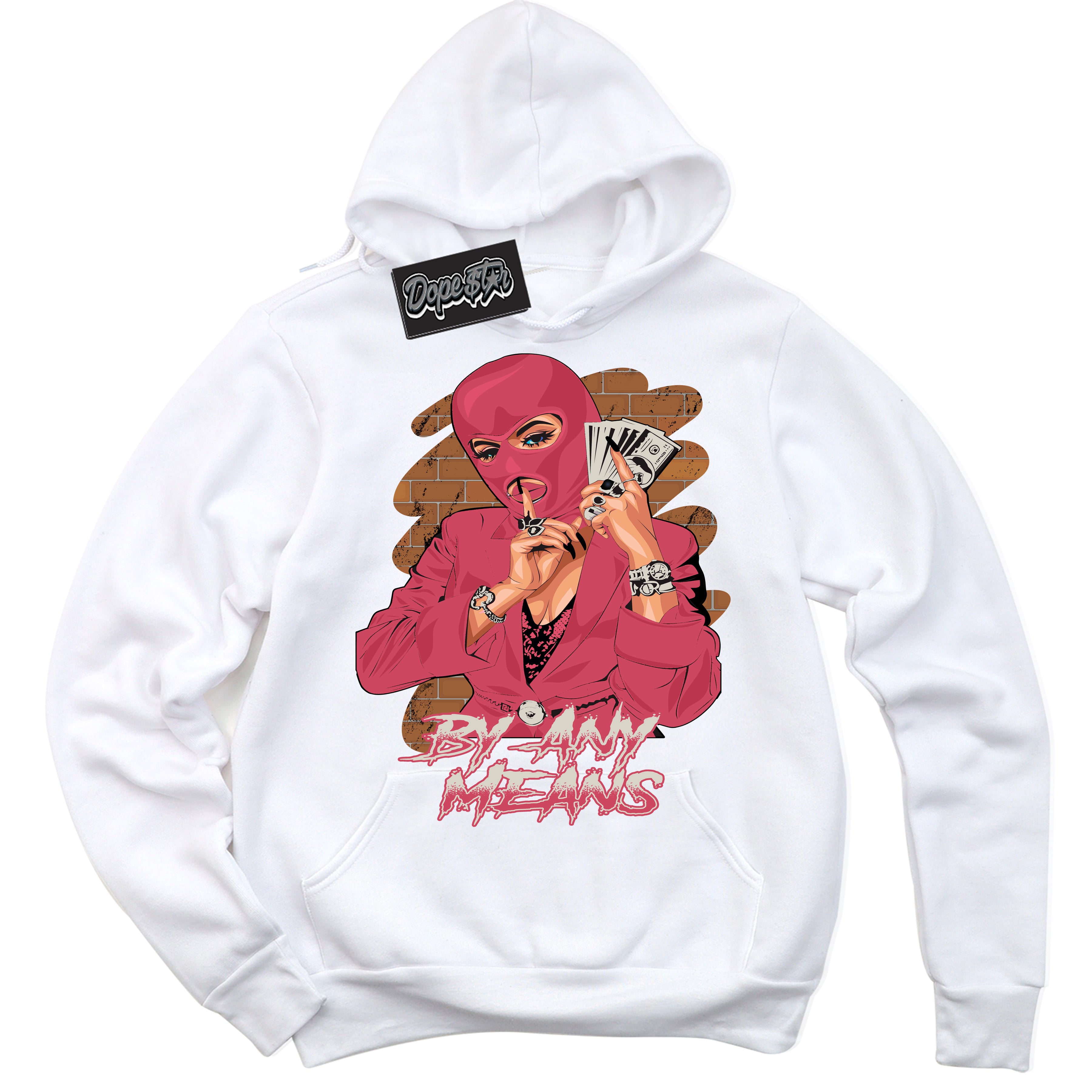 Cool White Hoodie with “By Any Means” design that Perfectly Matches Next Nature Aster Pink Dunk.