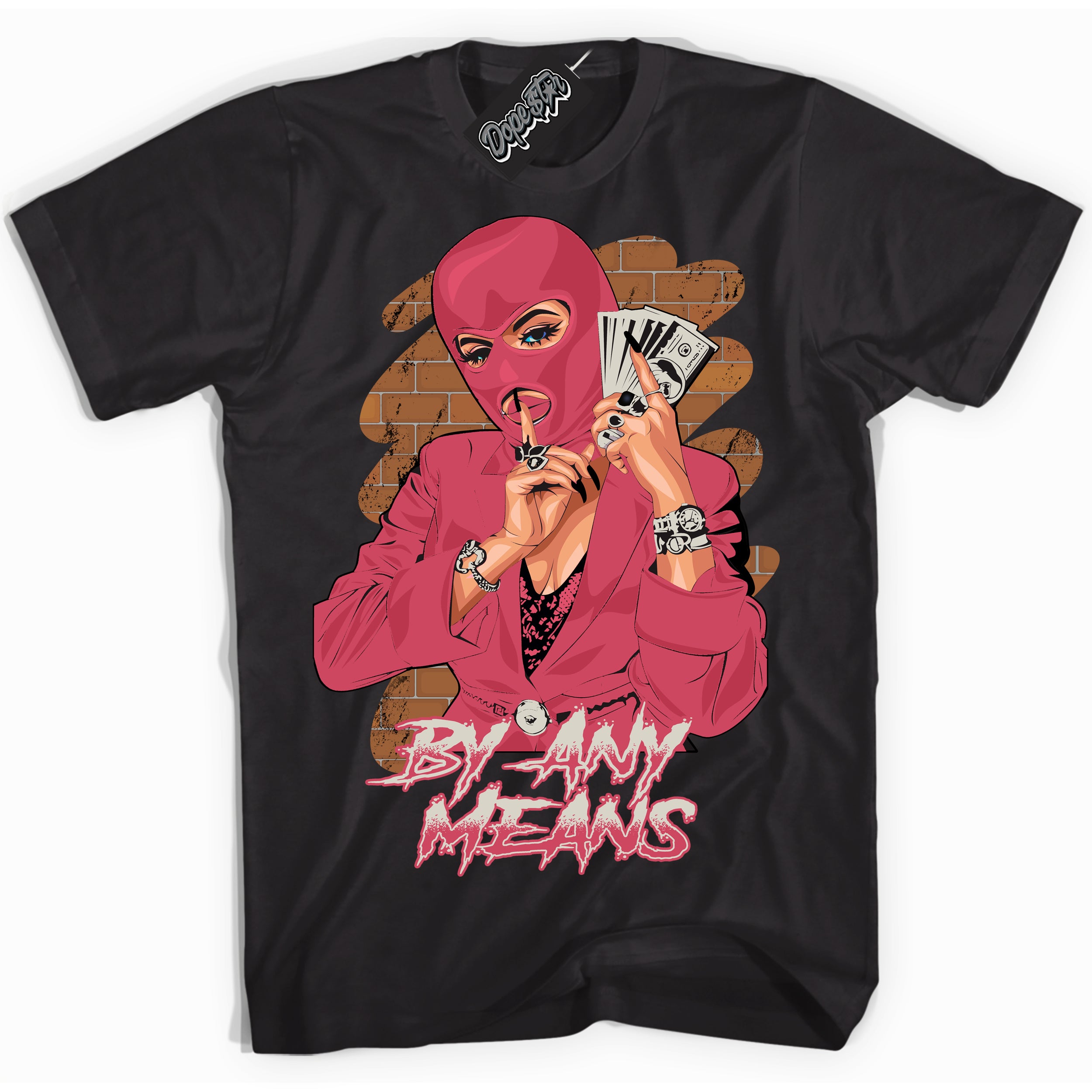 Cool Black Shirt with “By Any Means” design that perfectly matches Next Nature Aster Pink Dunk.