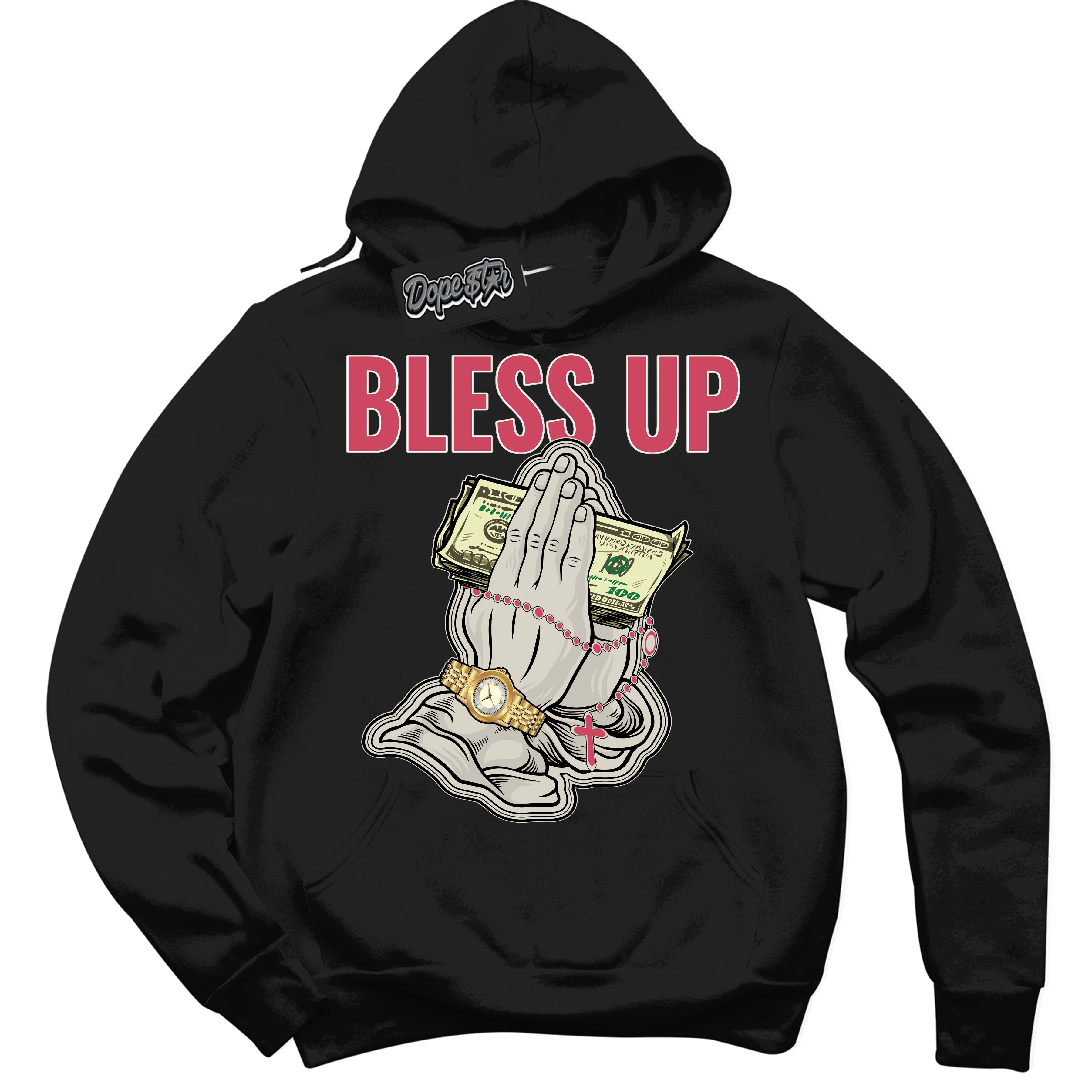 Cool Black Hoodie with “Bless Up” design that Perfectly Matches Next Nature Aster Pink Dunk.