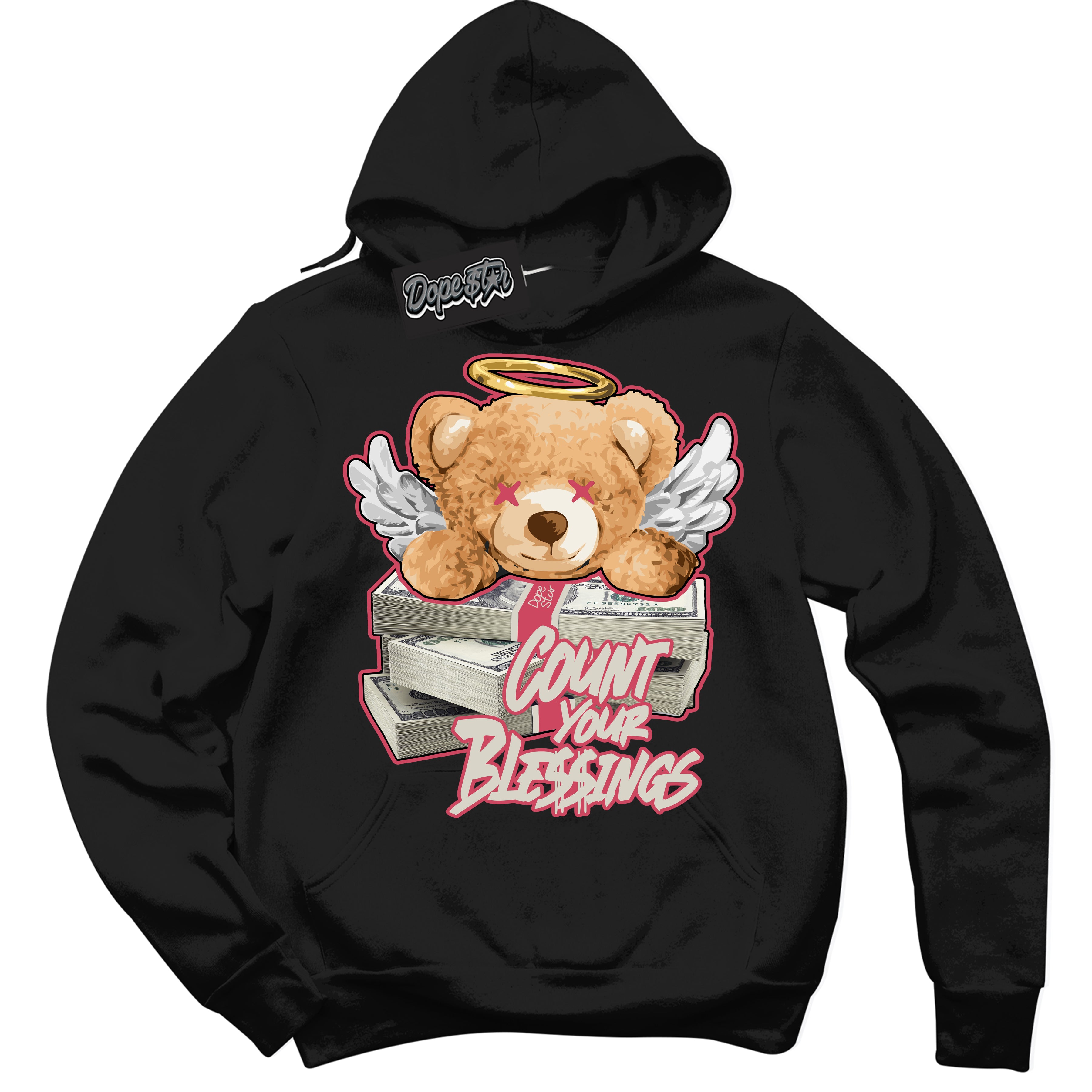 Cool Black Hoodie with “Count Your Blessings” design that Perfectly Matches Next Nature Aster Pink Dunk.