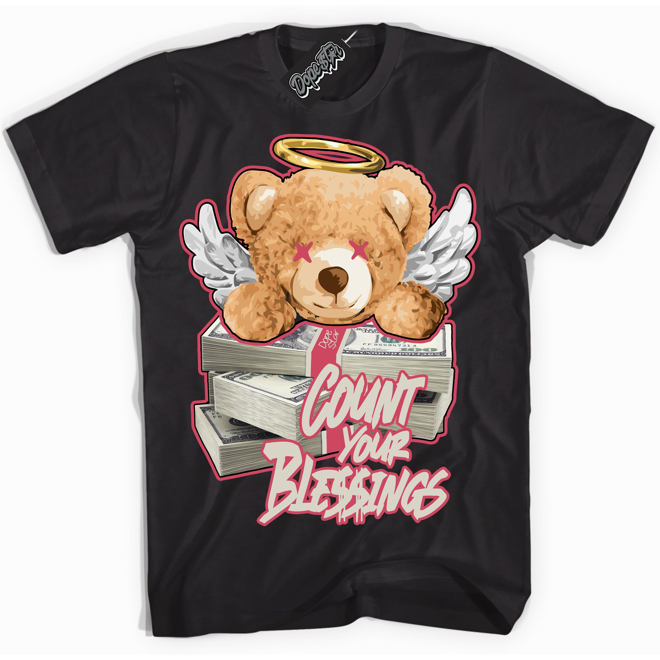 Cool Black Shirt with “Count Your Blessings” design that perfectly matches Next Nature Aster Pink Dunk.