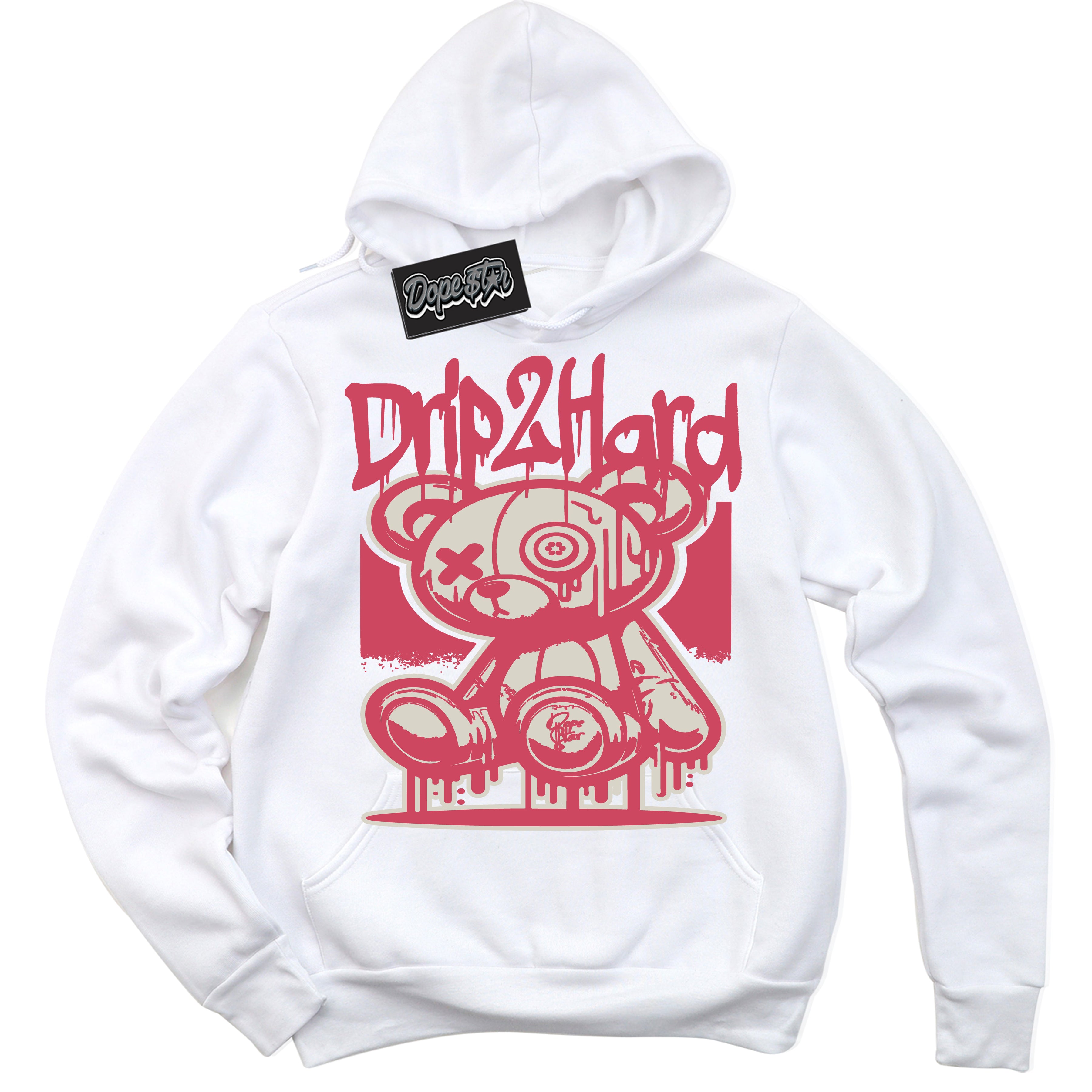 Cool White Hoodie with “Drip 2 Hard” design that Perfectly Matches Next Nature Aster Pink Dunk.