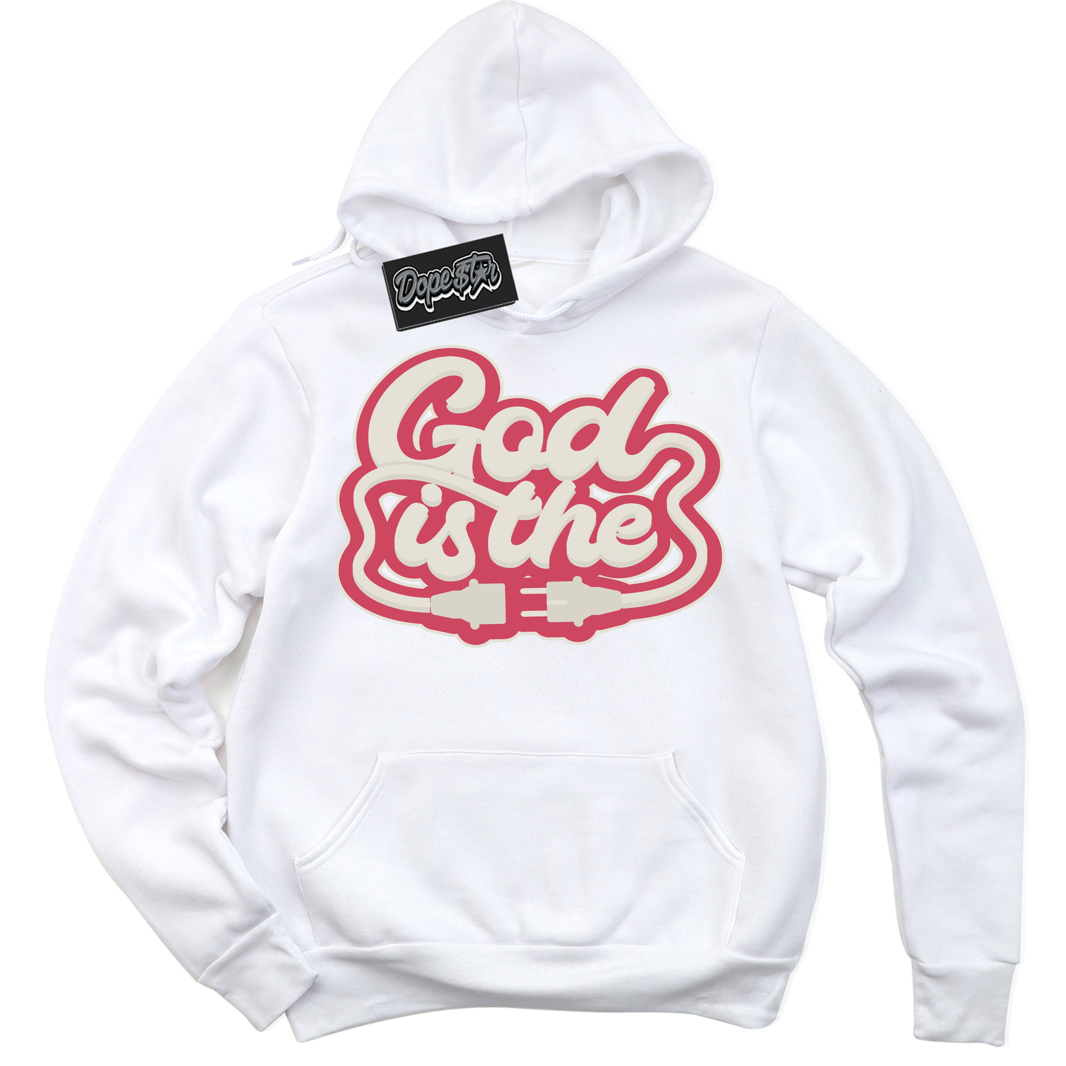 Cool White Hoodie with “God Is The” design that Perfectly Matches Next Nature Aster Pink Dunk.