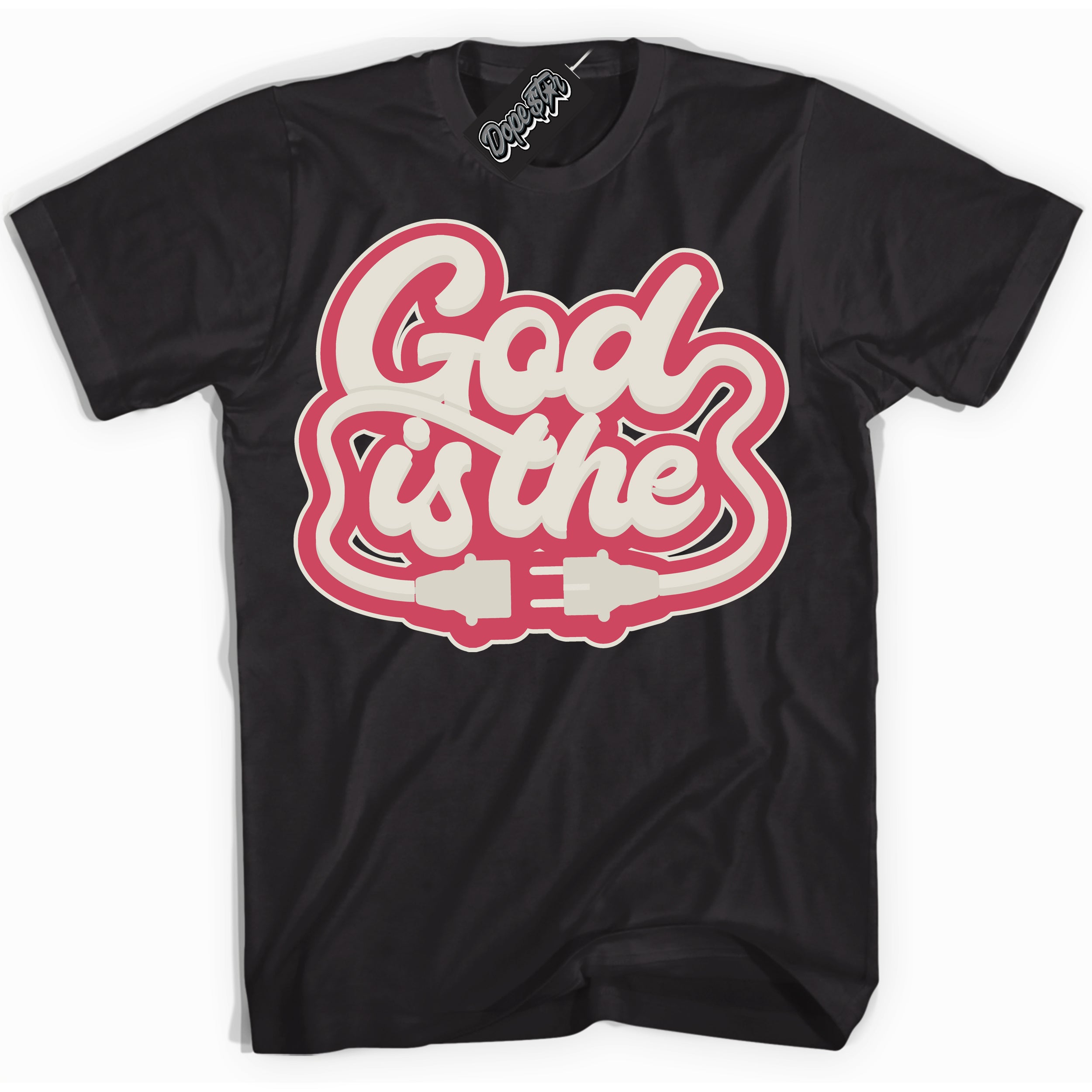 Cool Black Shirt with “God Is The” design that perfectly matches Next Nature Aster Pink Dunk.