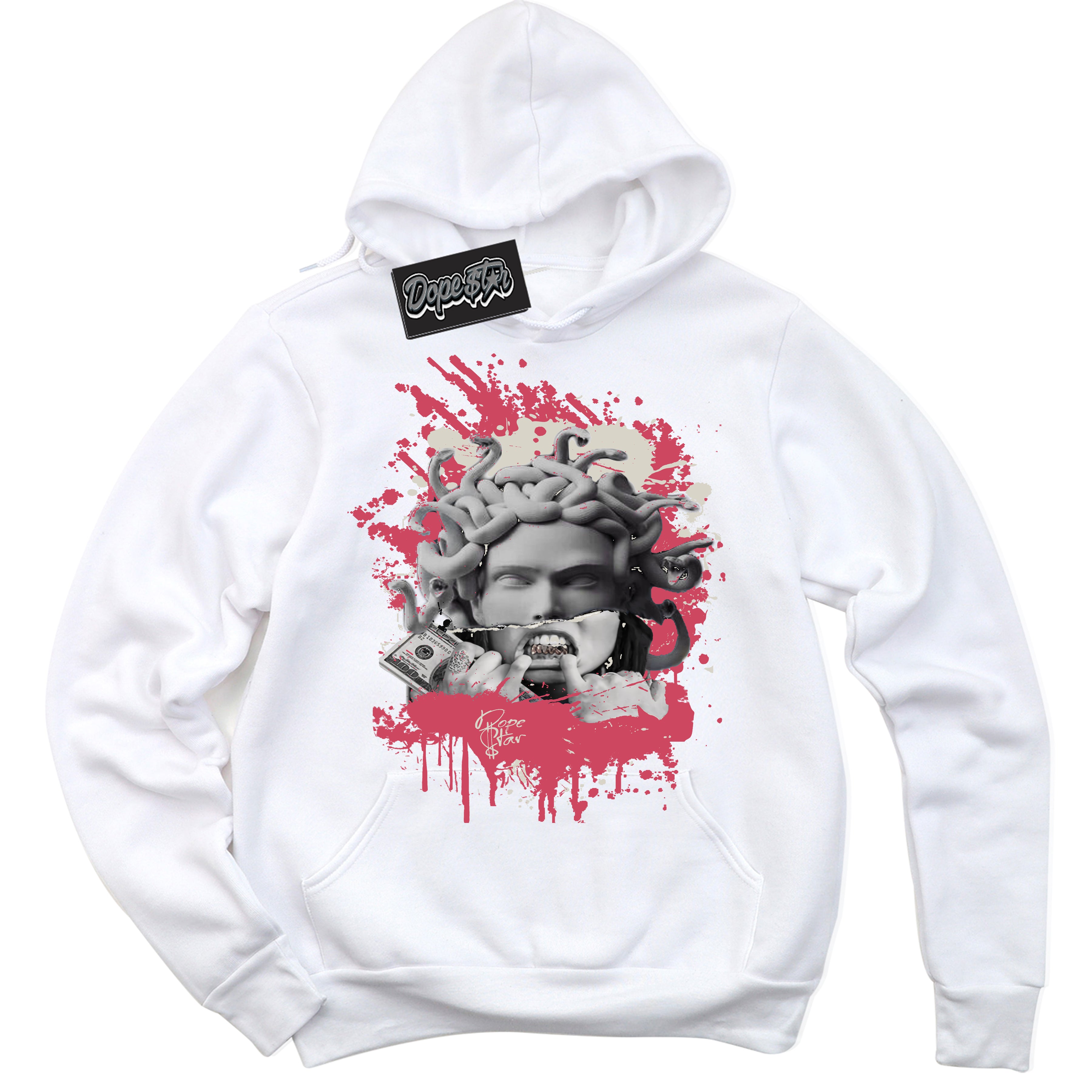 Cool White Hoodie with “Medusa” design that Perfectly Matches Next Nature Aster Pink Dunk.