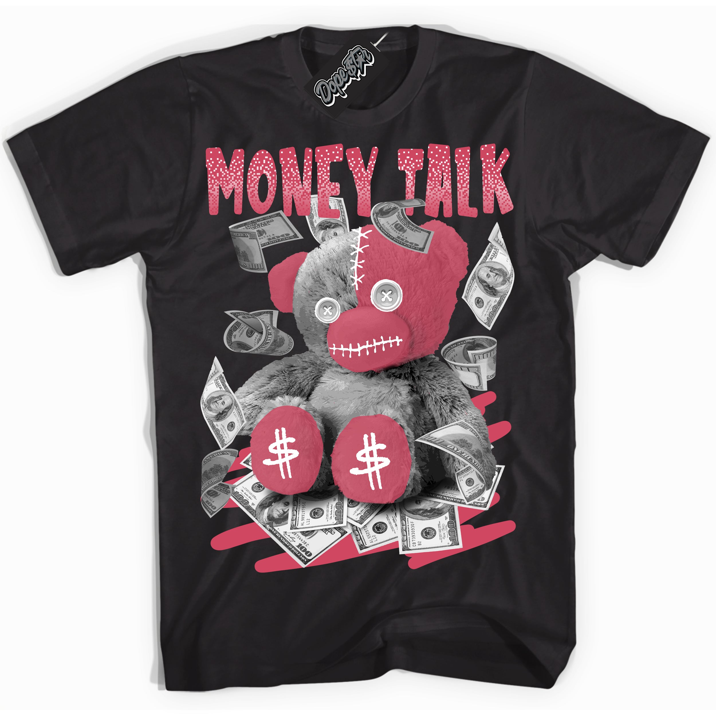 Cool Black Shirt with “Money Talk Bear” design that perfectly matches Next Nature Aster Pink Dunk.