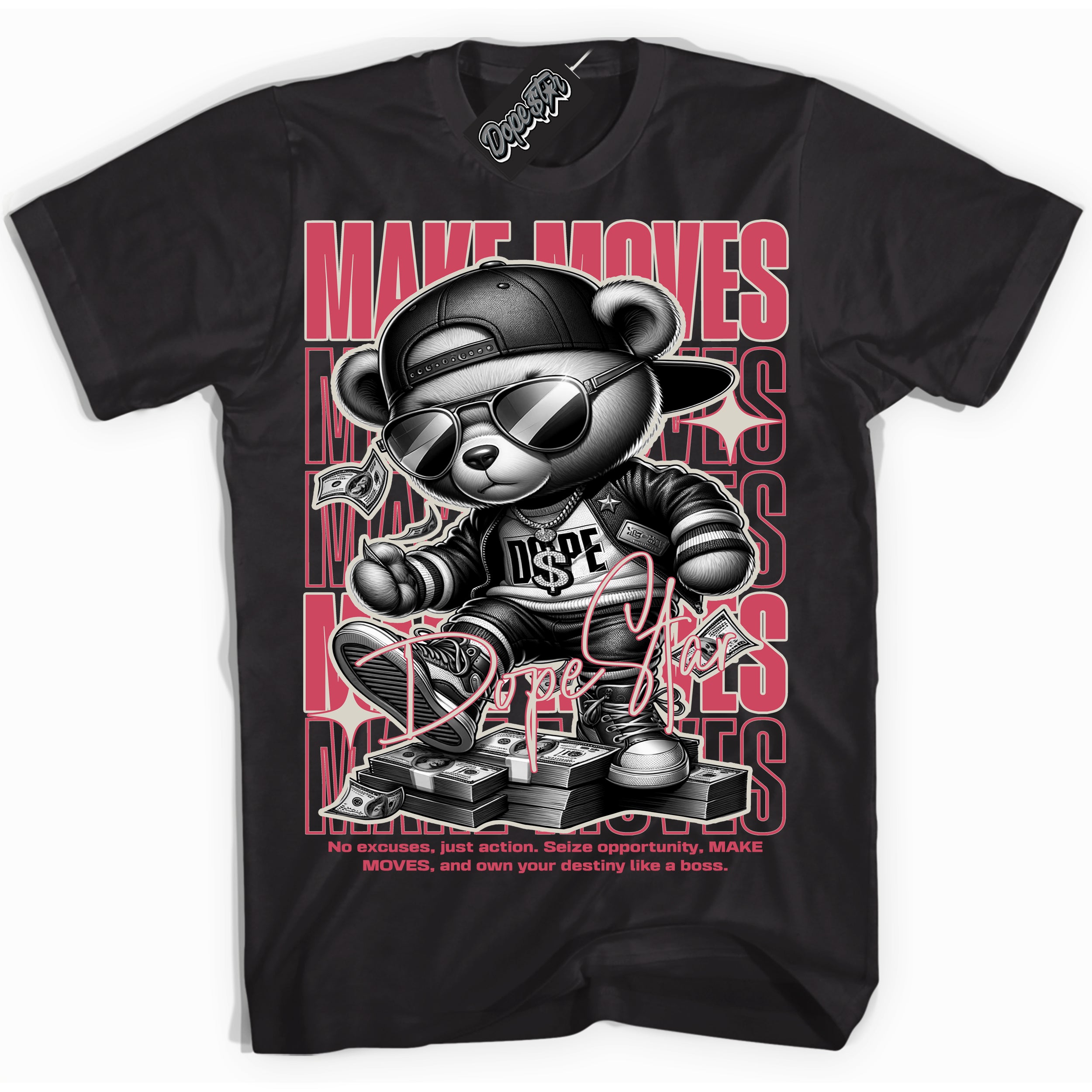 Cool Black Shirt with “Make Moves” design that perfectly matches Next Nature Aster Pink Dunk.