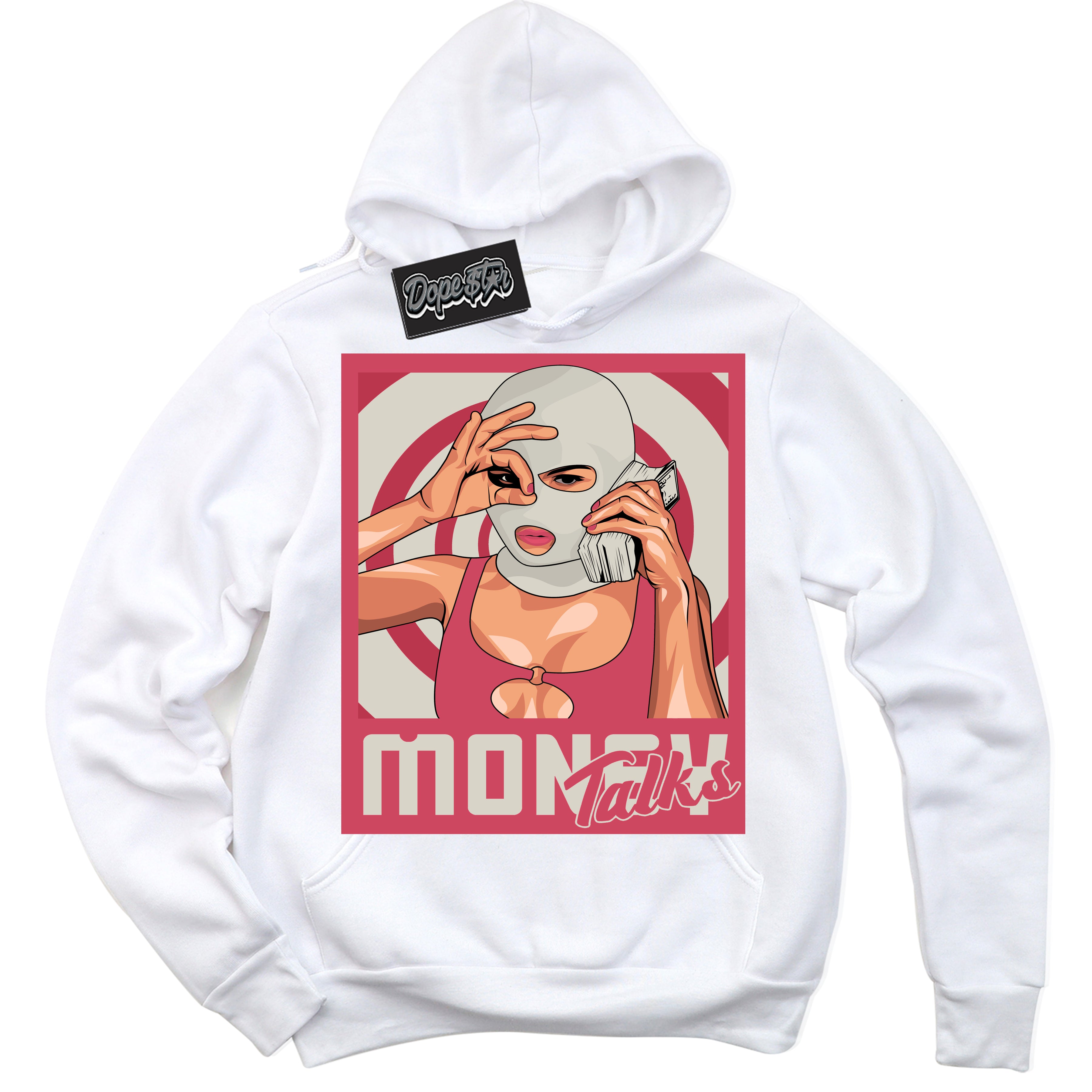 Cool White Hoodie with “Money Talks” design that Perfectly Matches Next Nature Aster Pink Dunk.