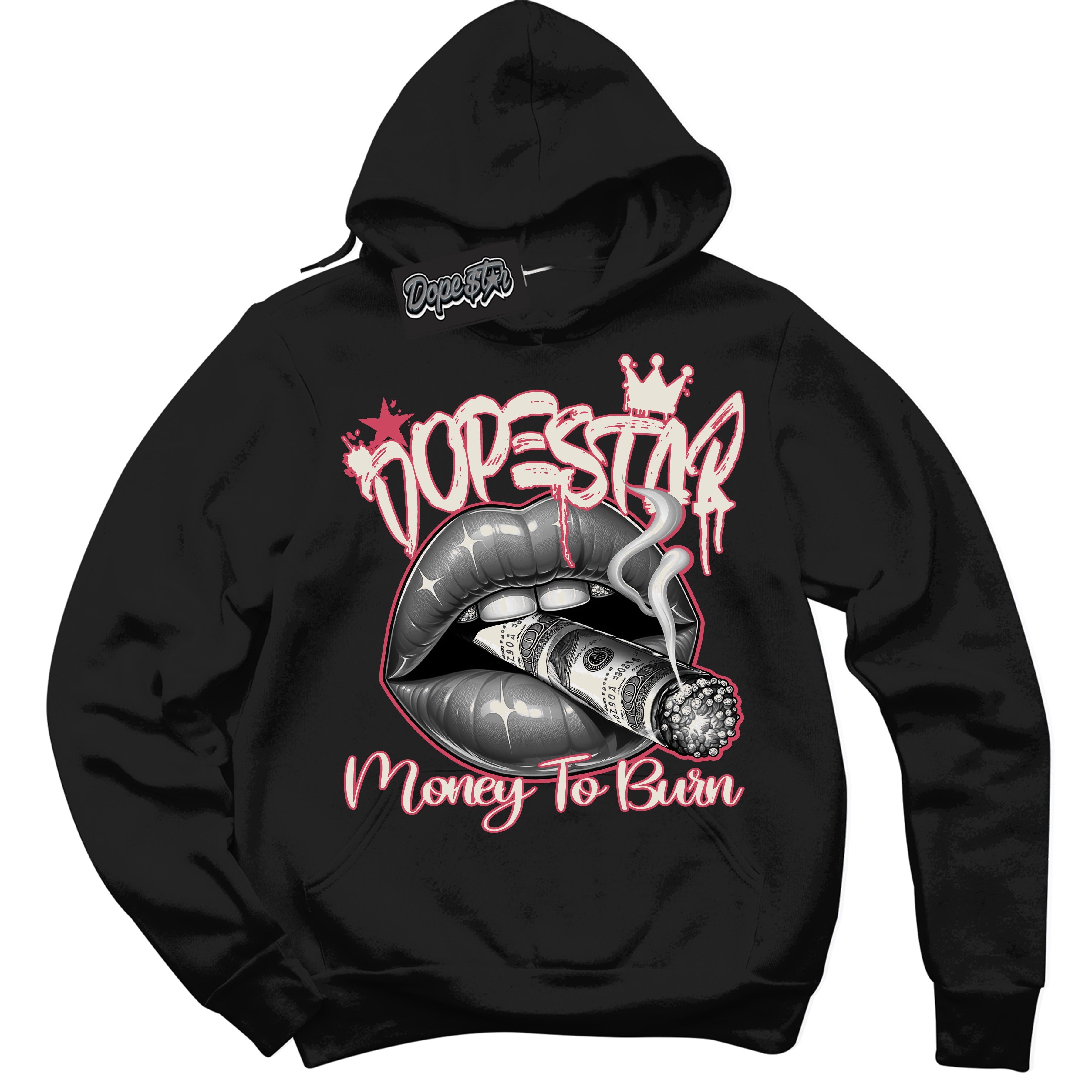 Cool Black Hoodie with “Money To Burn” design that Perfectly Matches Next Nature Aster Pink Dunk.