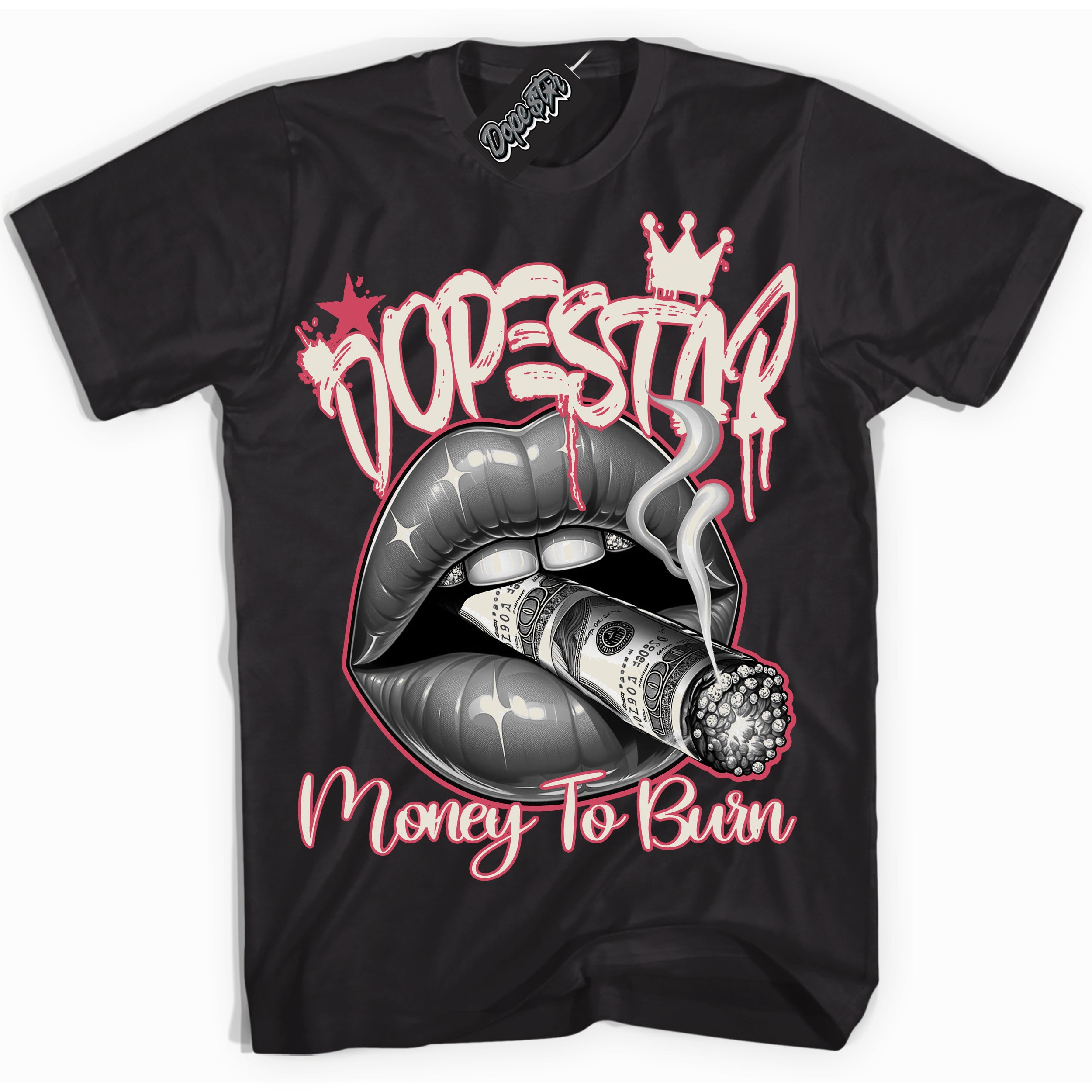 Cool Black Shirt with “Money To Burn” design that perfectly matches Next Nature Aster Pink Dunk.