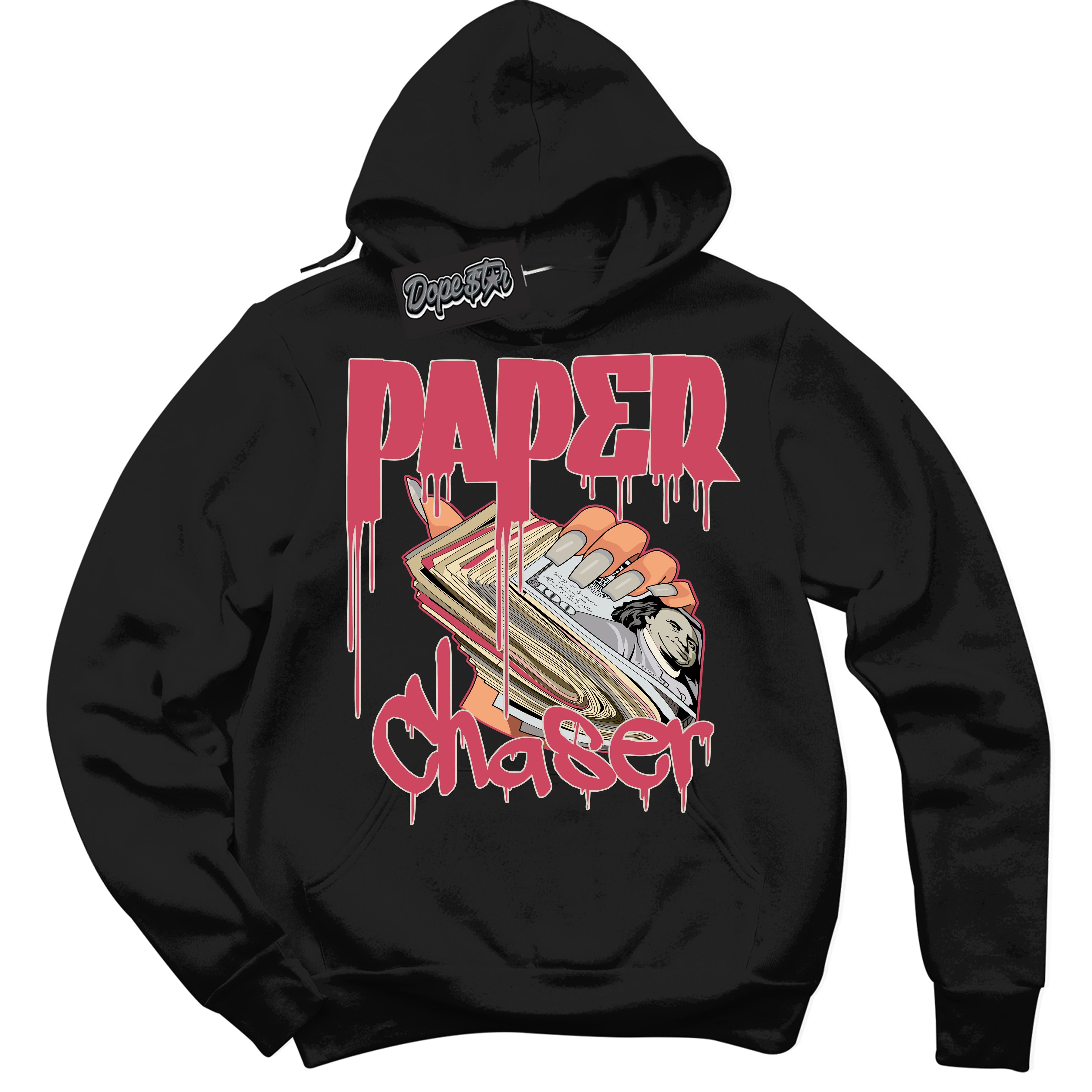 Cool Black Hoodie with “Paper Chaser” design that Perfectly Matches Next Nature Aster Pink Dunk.