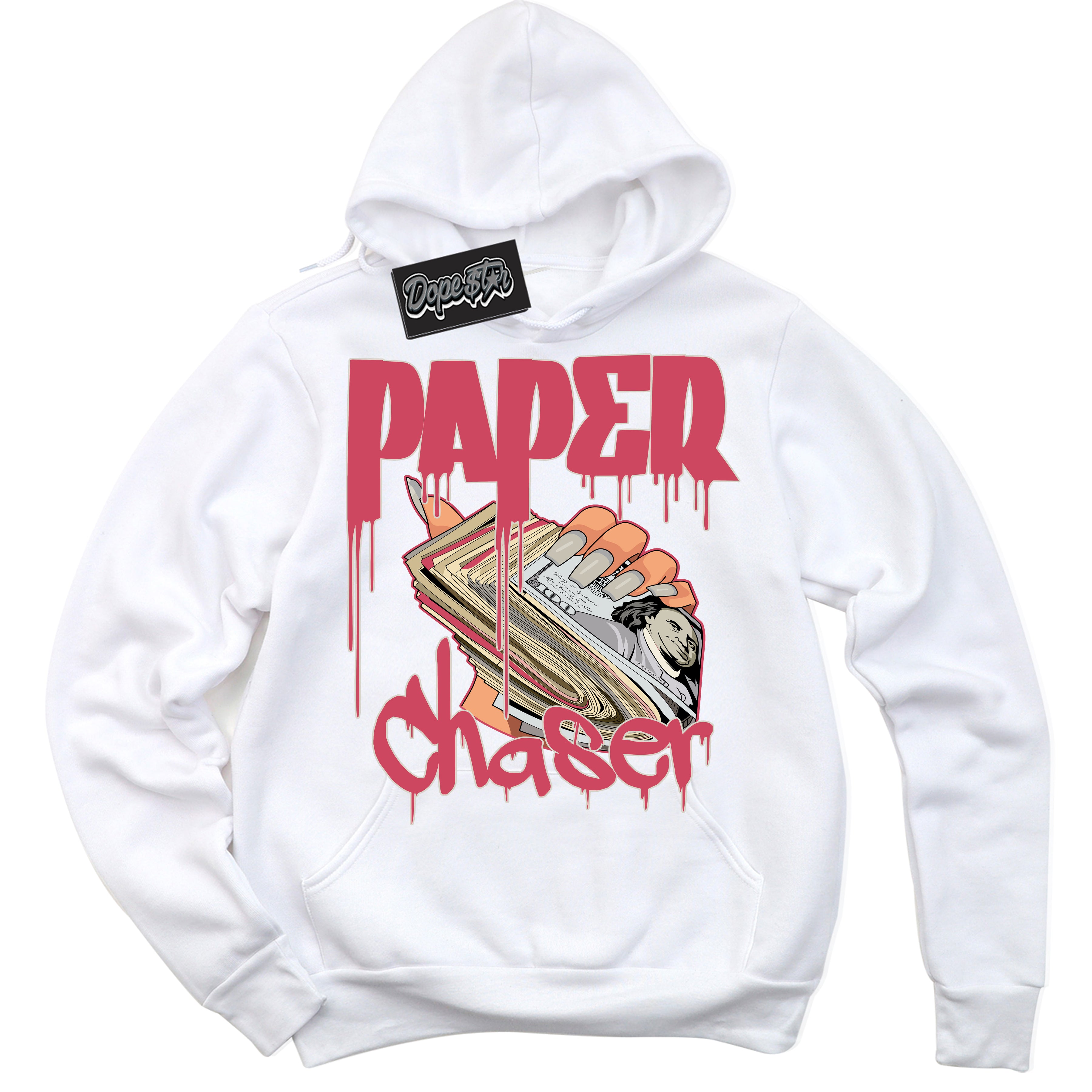 Cool White Hoodie with “Paper Chaser” design that Perfectly Matches Next Nature Aster Pink Dunk.