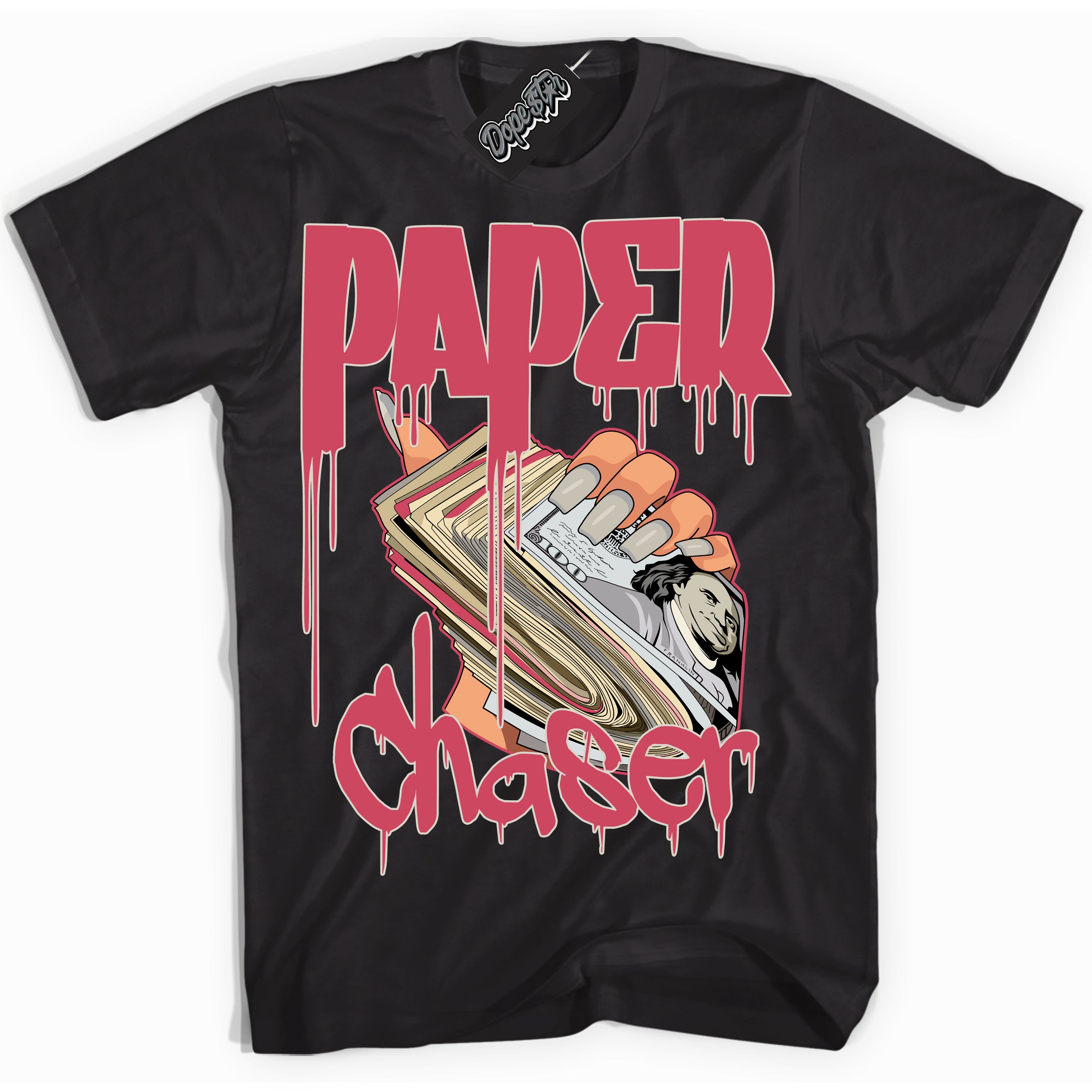 Cool Black Shirt with “Paper Chaser” design that perfectly matches Next Nature Aster Pink Dunk.