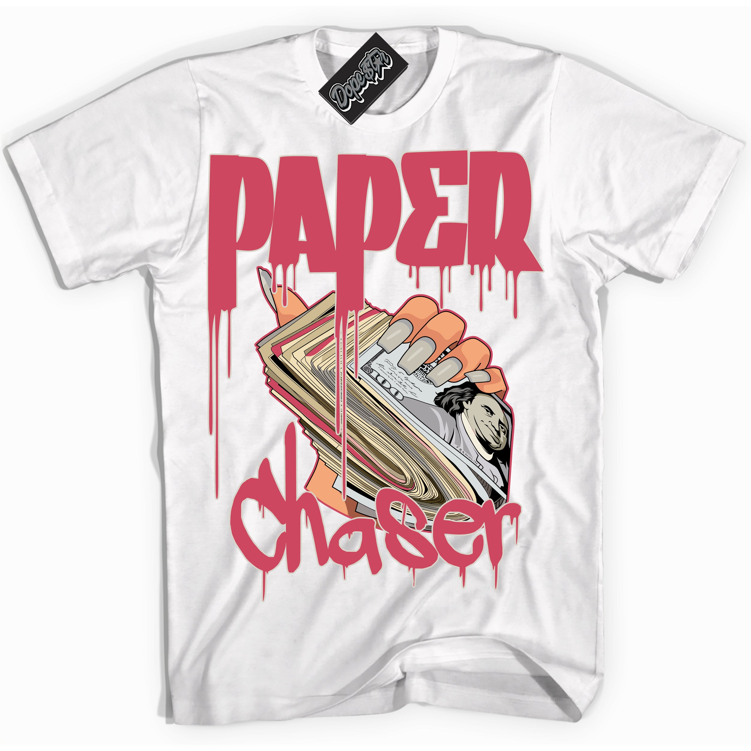 Cool White Shirt with “Paper Chaser” design that perfectly matches Next Nature Aster Pink Dunk.