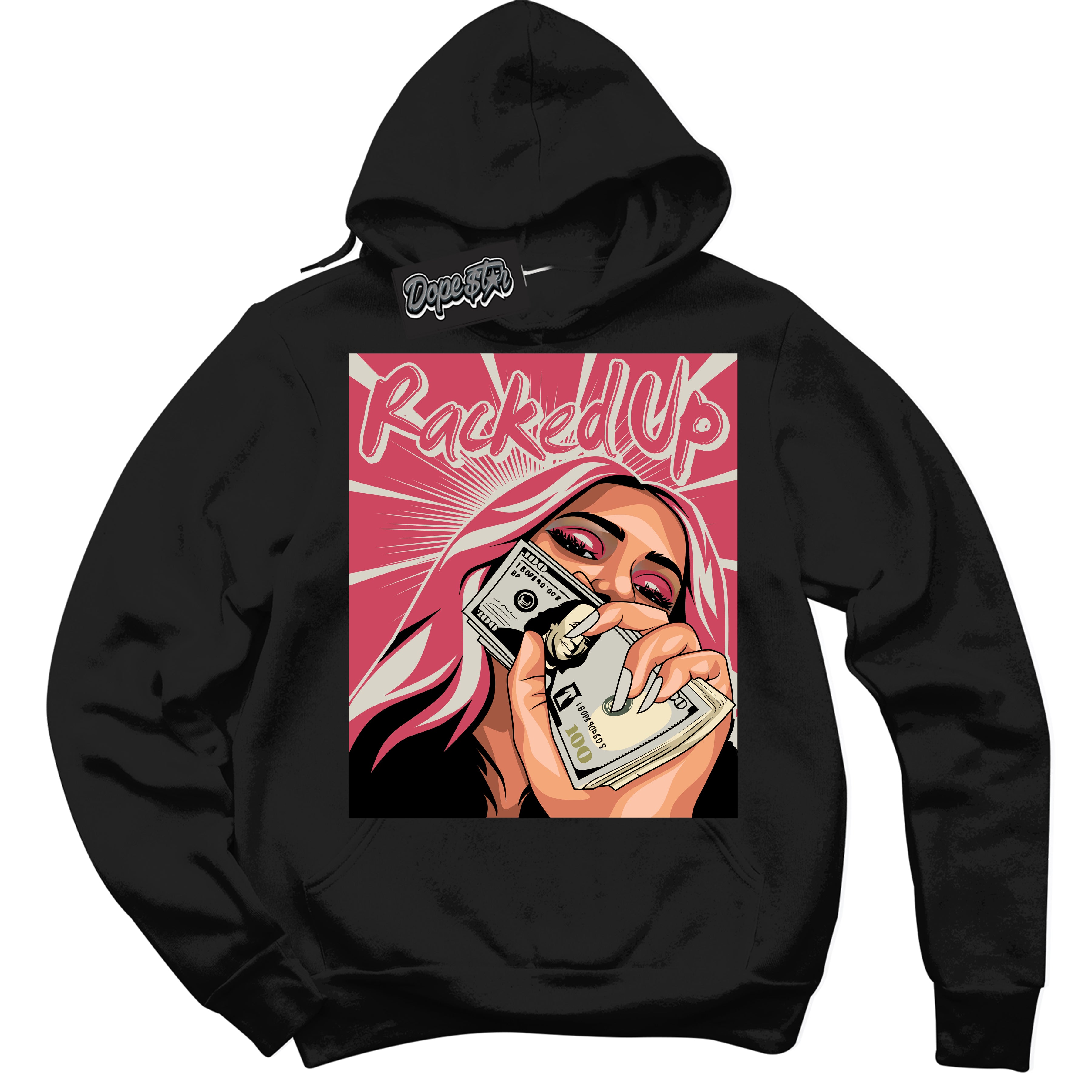 Cool Black Hoodie with “Racked Up” design that Perfectly Matches Next Nature Aster Pink Dunk.