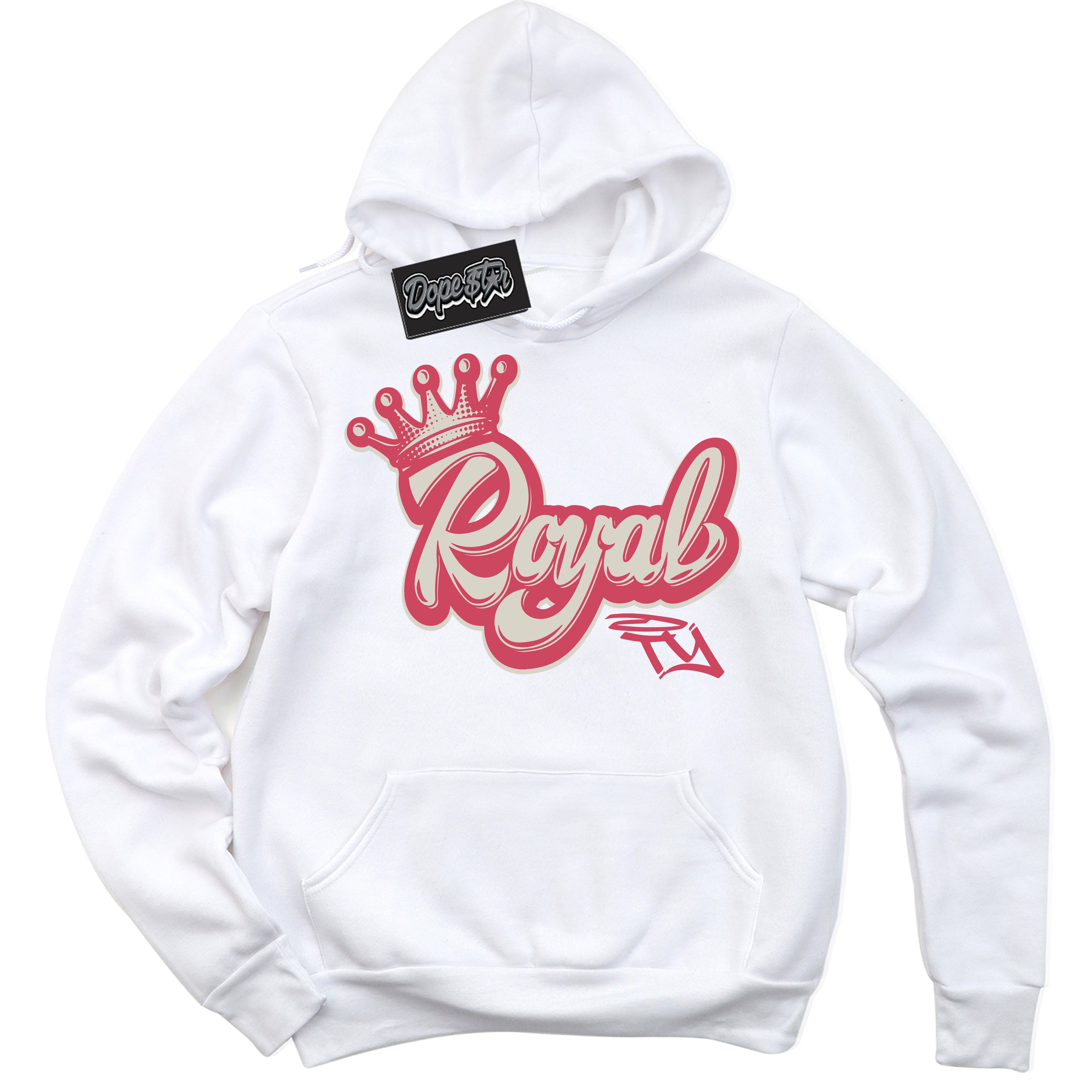 Cool White Hoodie with “Royalty” design that Perfectly Matches Next Nature Aster Pink Dunk.