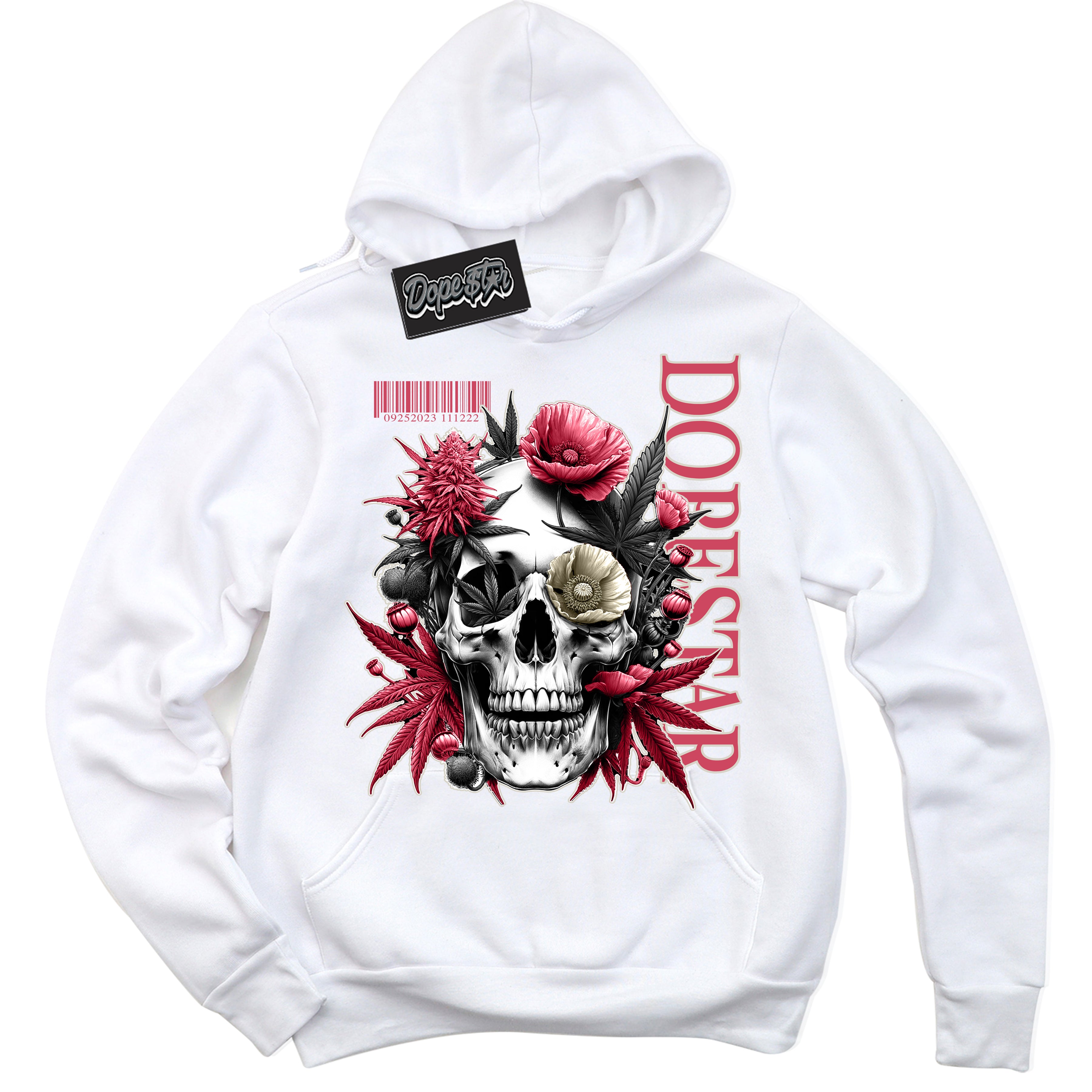 Cool White Hoodie with “Skull Poppies” design that Perfectly Matches Next Nature Aster Pink Dunk.