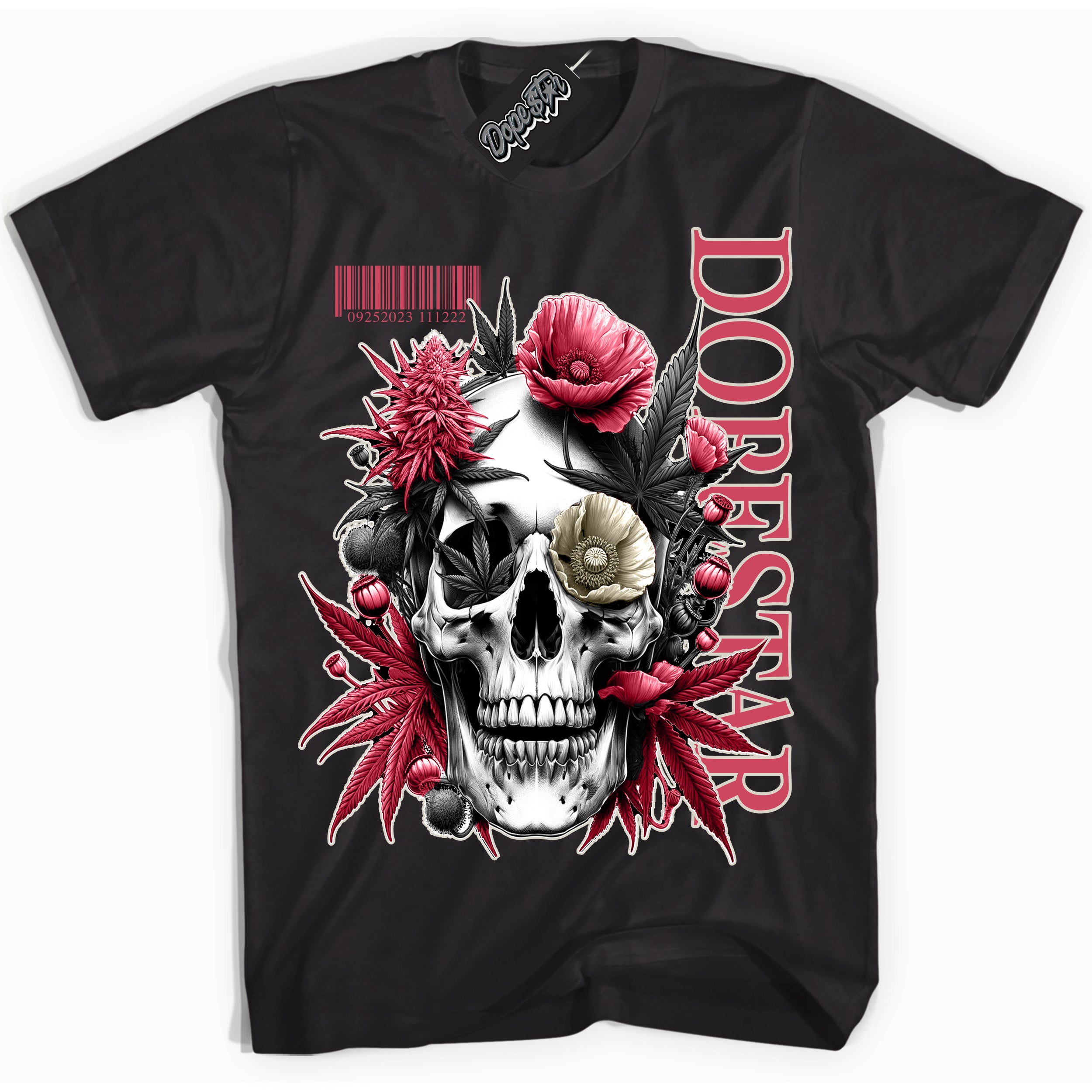 Cool Black Shirt with “Skull Poppies” design that perfectly matches Next Nature Aster Pink Dunk.