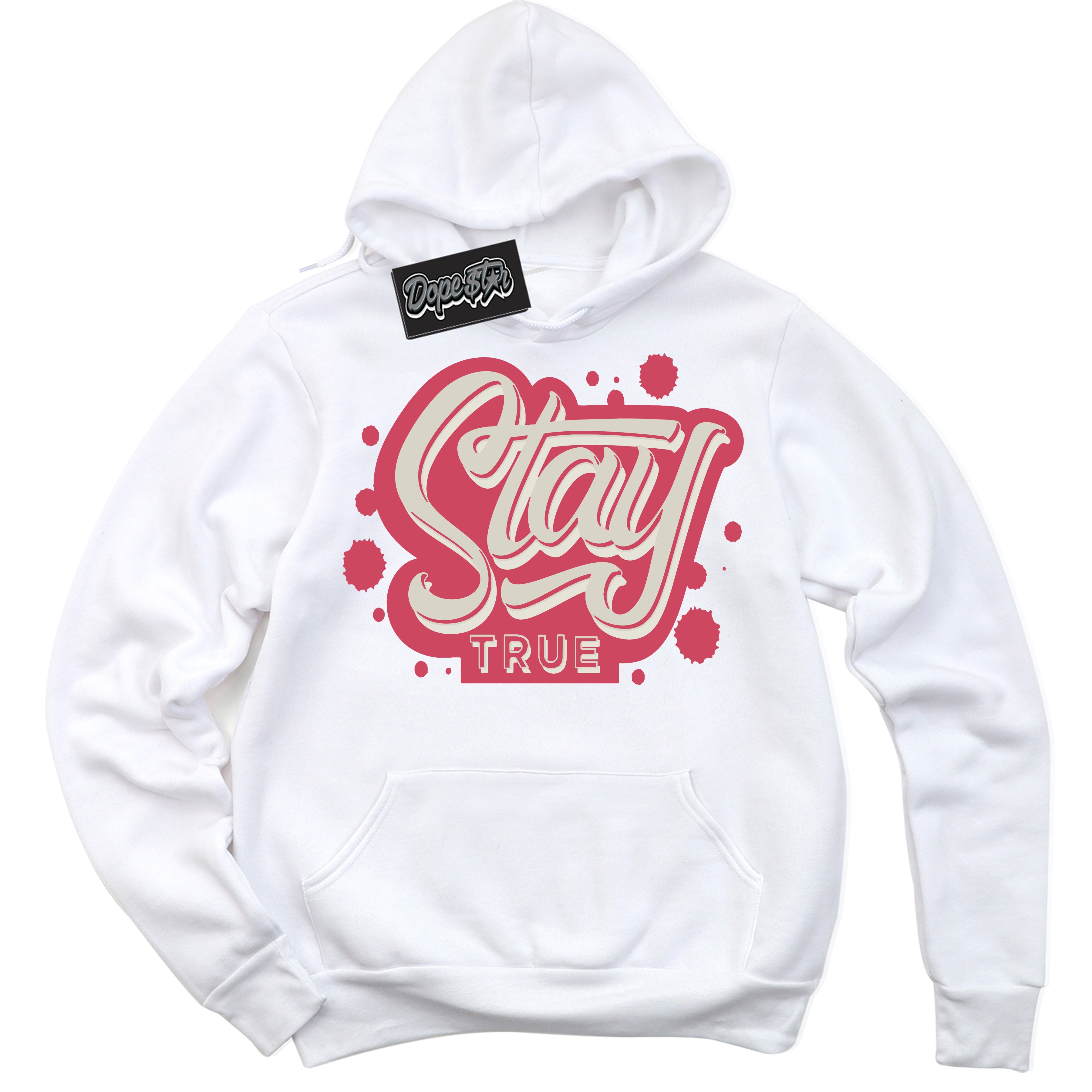 Cool White Hoodie with “Stay True” design that Perfectly Matches Next Nature Aster Pink Dunk.