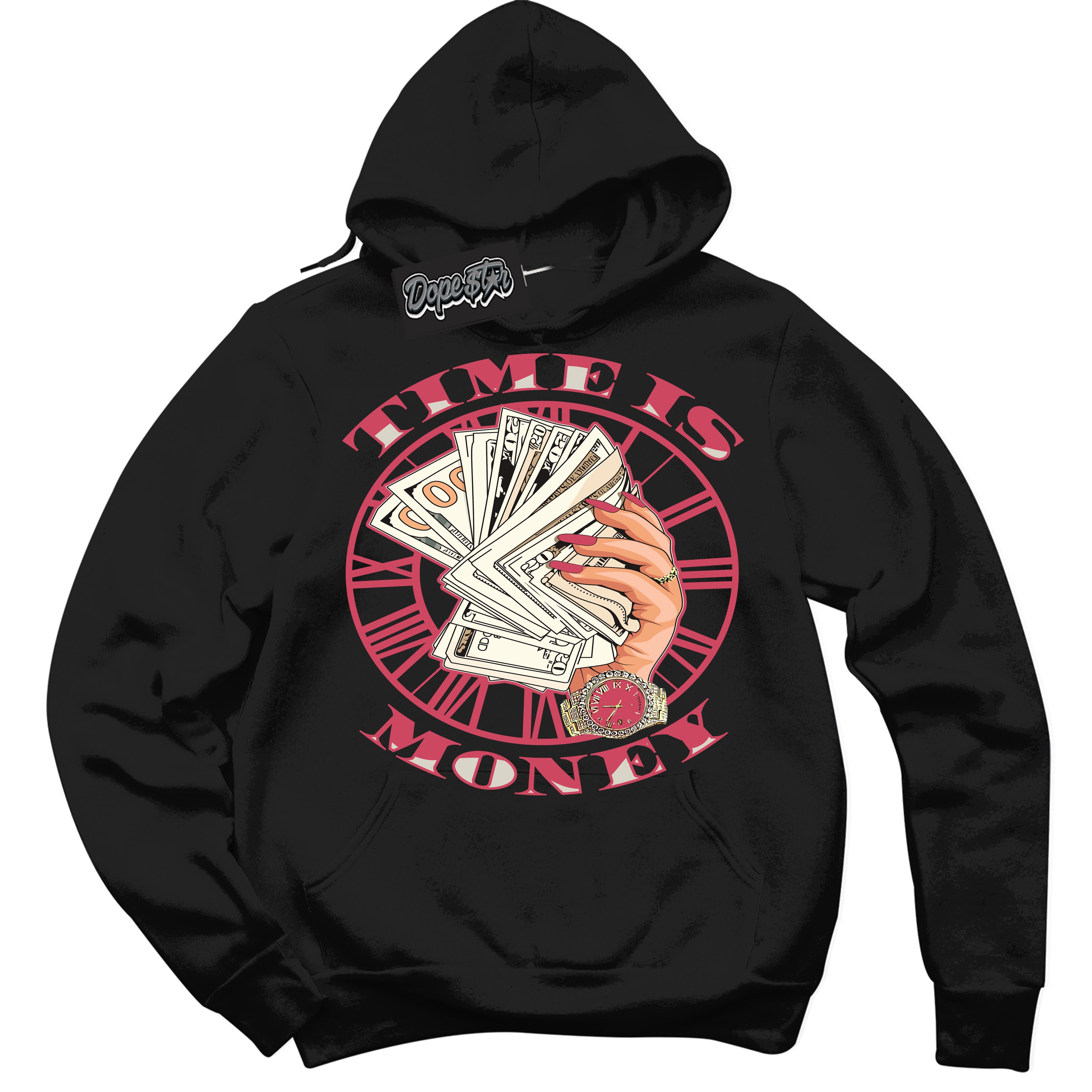 Cool Black Hoodie with “Time Is Money” design that Perfectly Matches Next Nature Aster Pink Dunk.