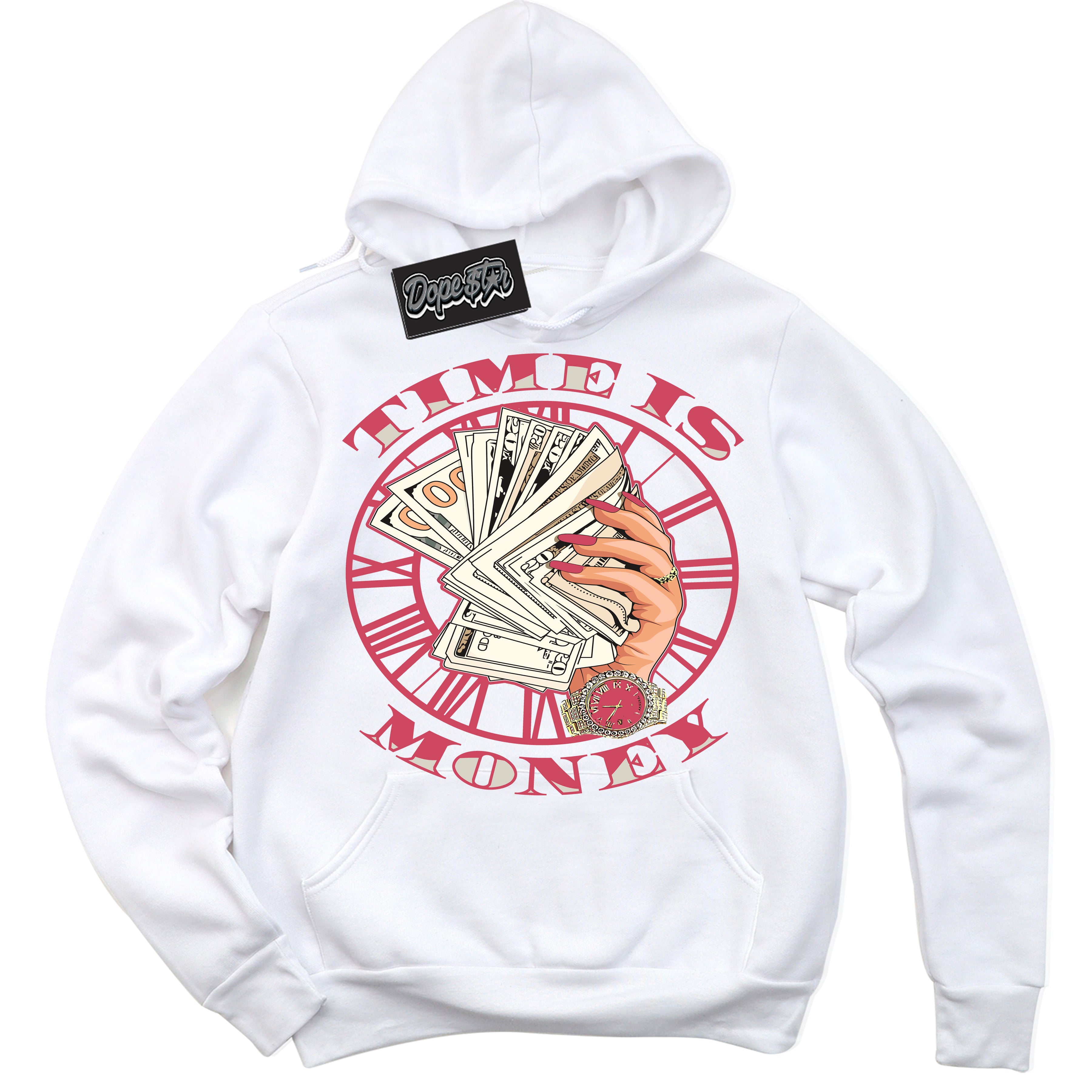 Cool White Hoodie with “Time Is Money” design that Perfectly Matches Next Nature Aster Pink Dunk.