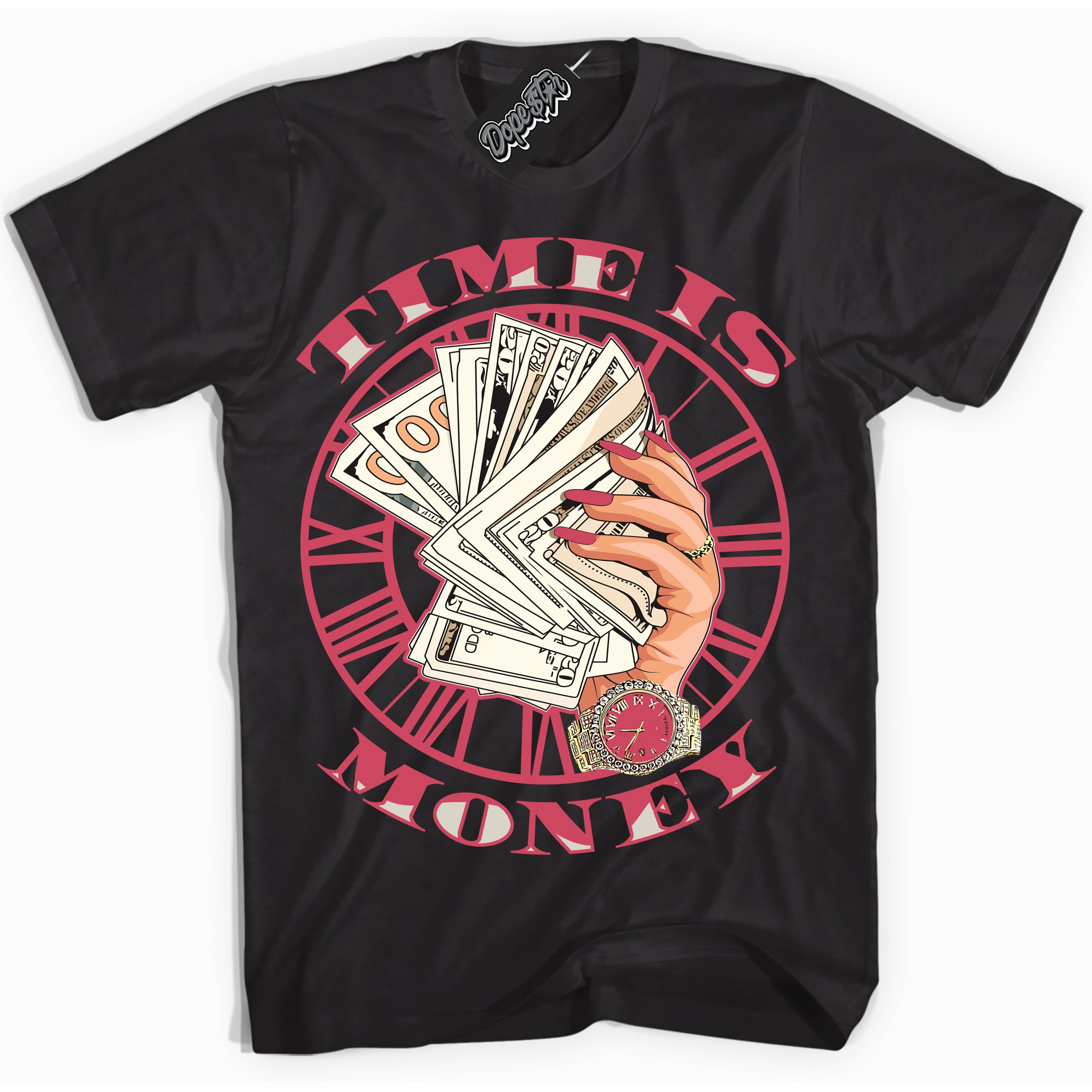 Cool Black Shirt with “Time Is Money” design that perfectly matches Next Nature Aster Pink Dunk.