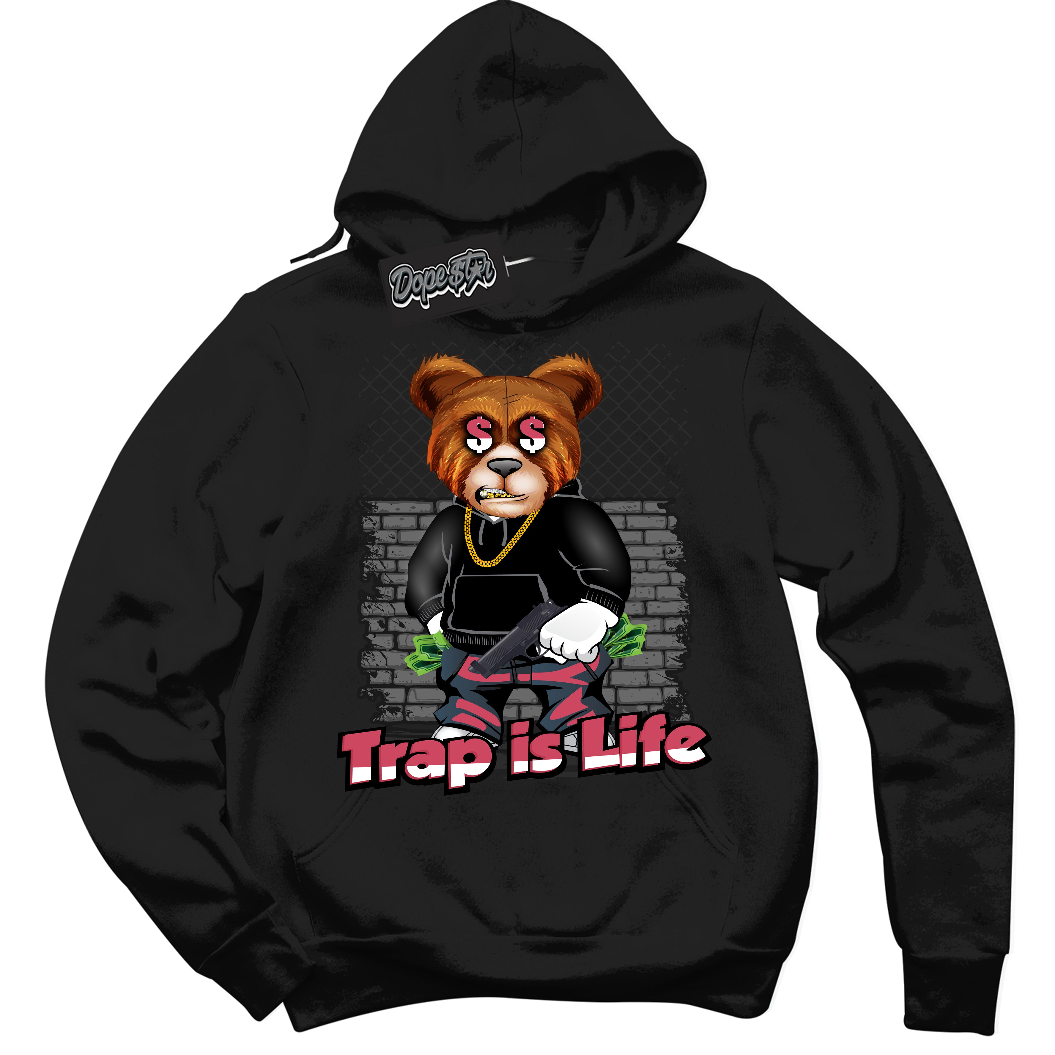 Cool Black Hoodie with “Trap Is Life” design that Perfectly Matches Next Nature Aster Pink Dunk.