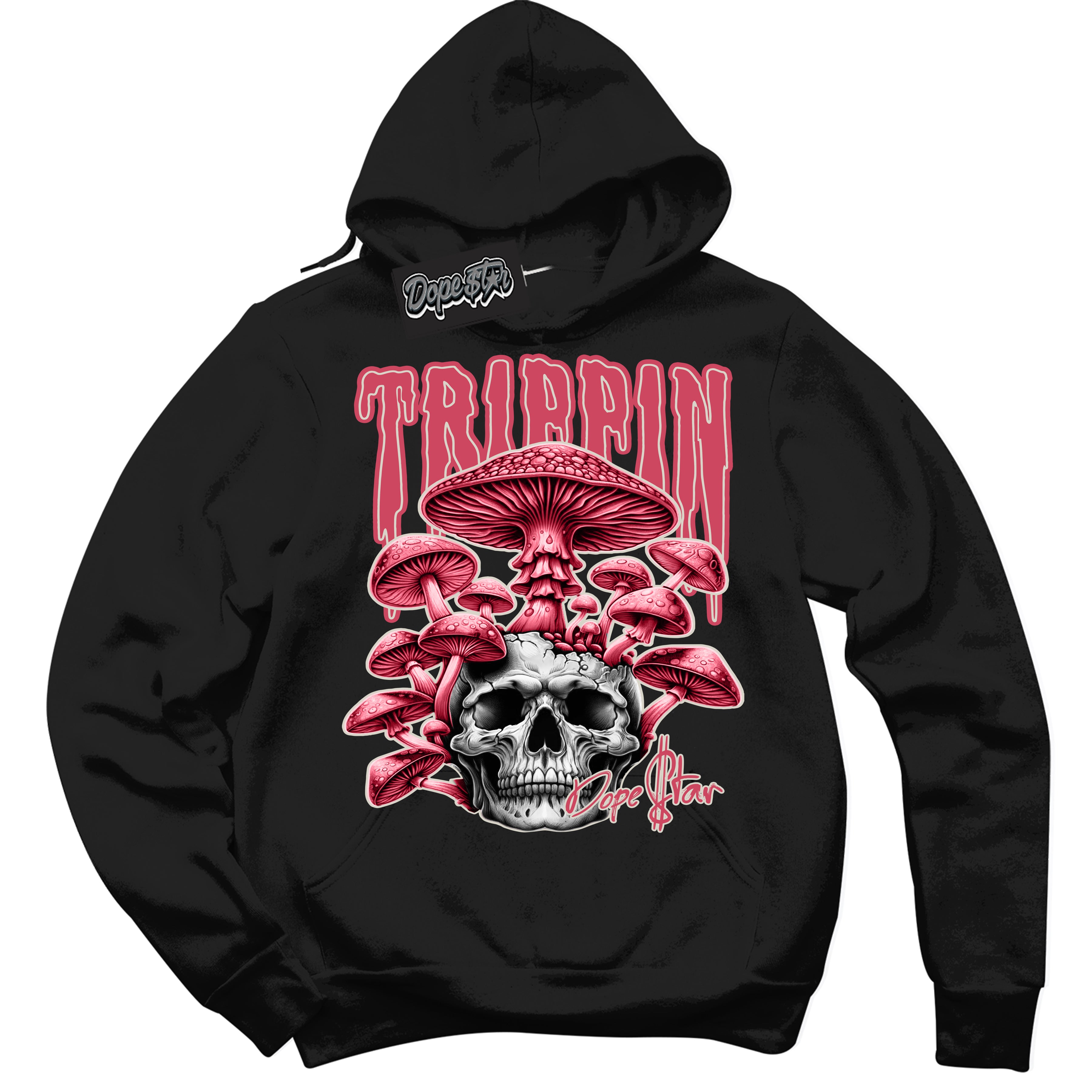 Cool Black Hoodie with “Trippin” design that Perfectly Matches Next Nature Aster Pink Dunk.