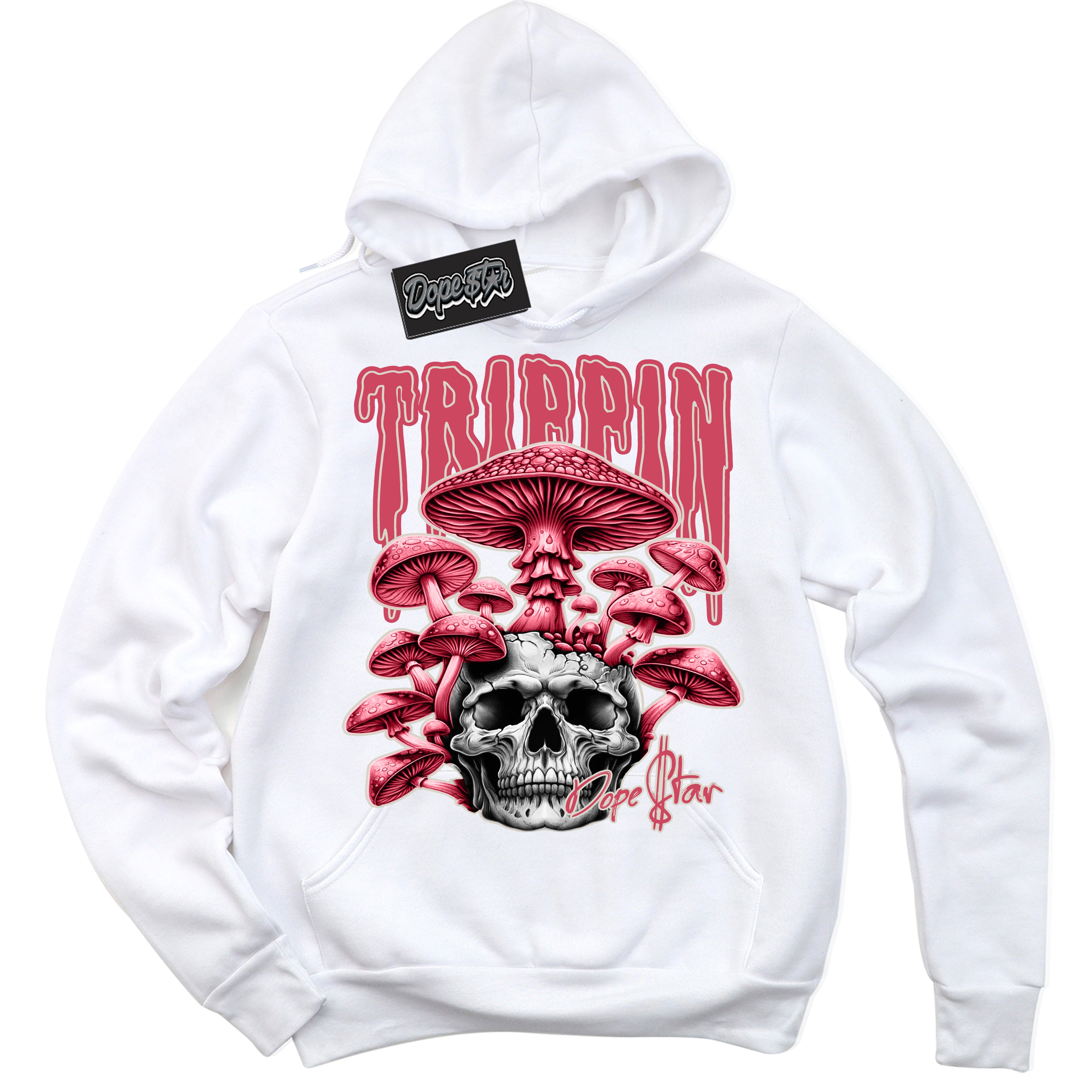 Cool White Hoodie with “Trippin” design that Perfectly Matches Next Nature Aster Pink Dunk.