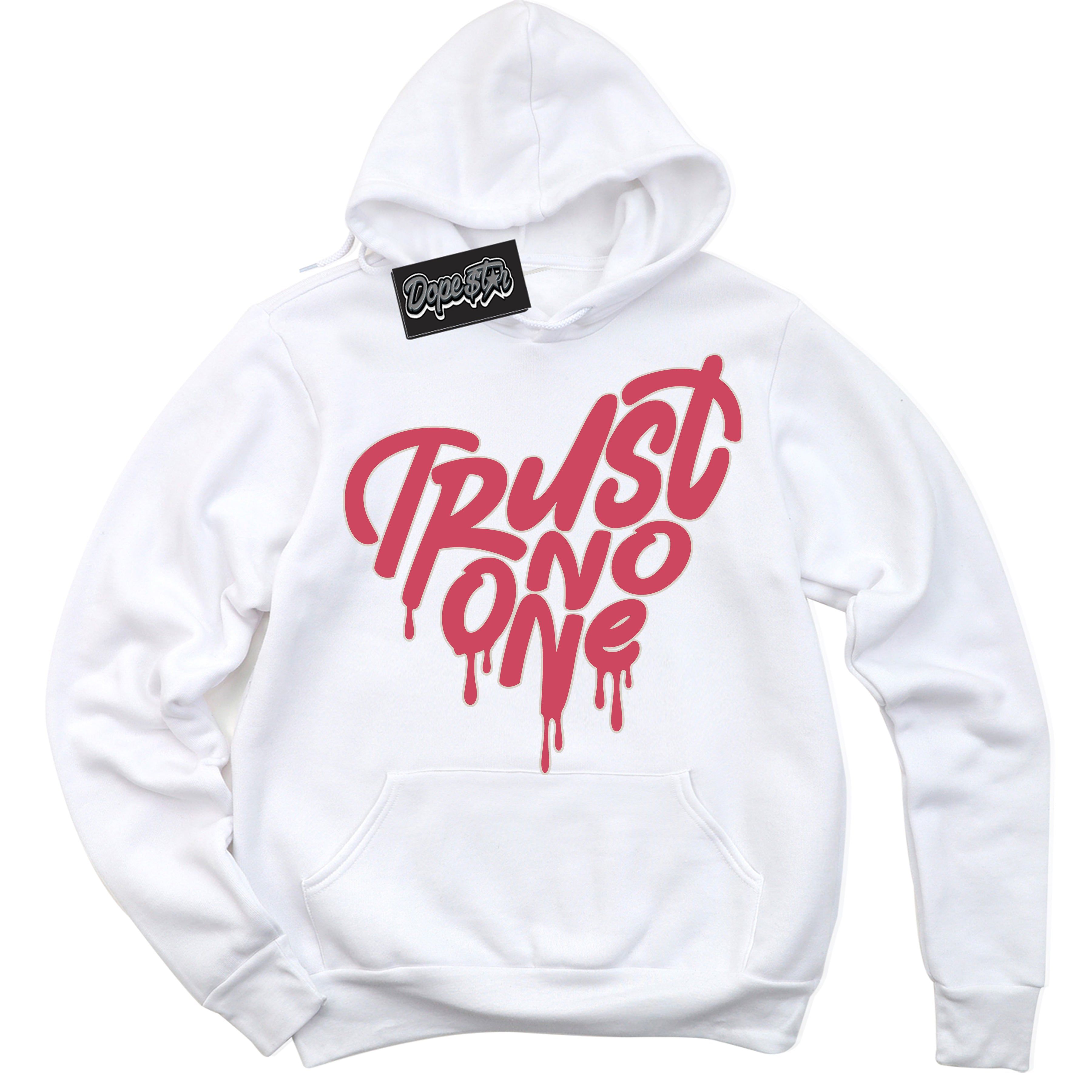 Cool White Hoodie with “Trust No One Heart” design that Perfectly Matches Next Nature Aster Pink Dunk.