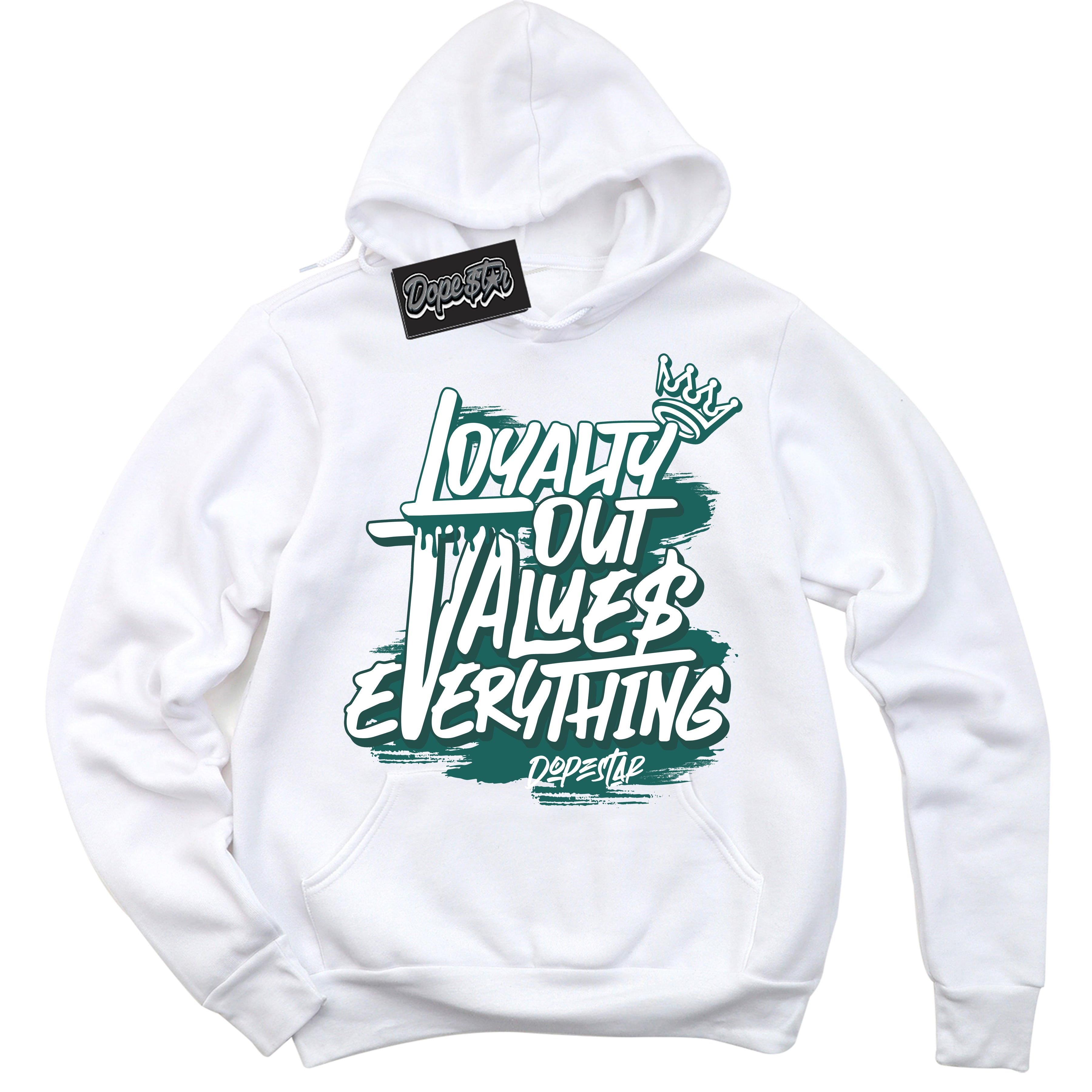 Cool White Hoodie with “ Loyalty Out Values Everything ”  design that Perfectly Matches Next Nature Bicoastal Sneakers.