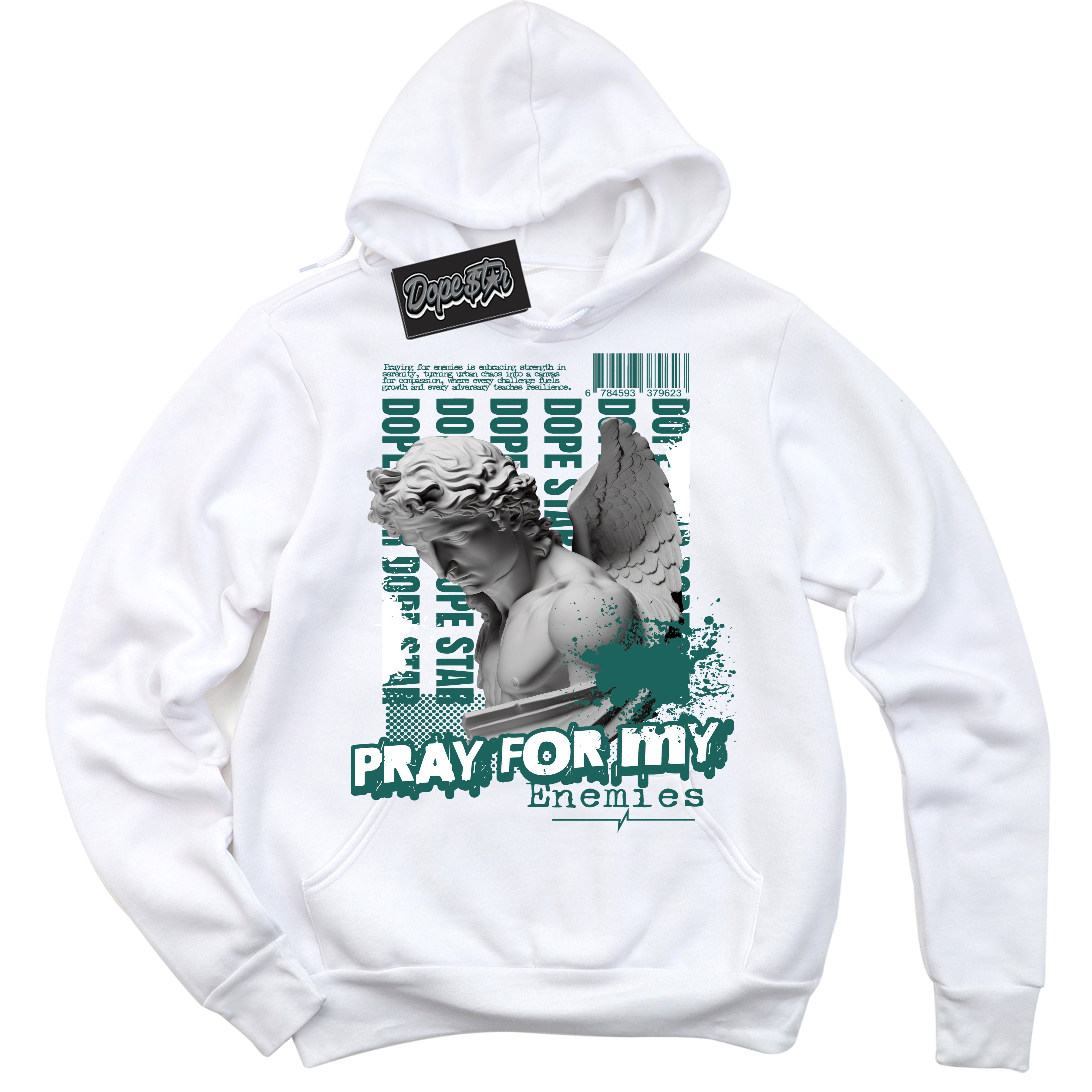 Cool White Hoodie with “ Pray Enemies ”  design that Perfectly Matches Next Nature Bicoastal Sneakers.