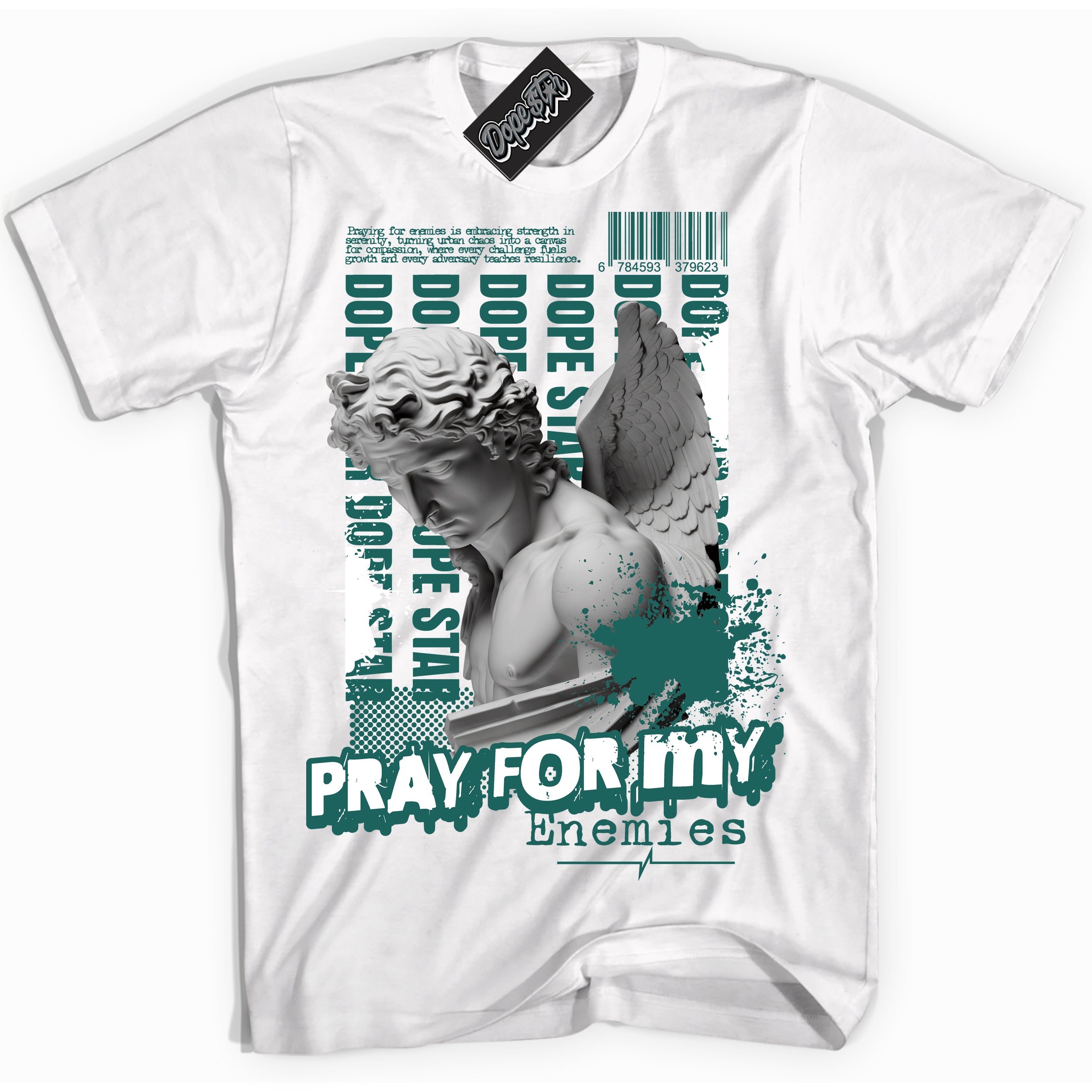 Cool White Shirt with “ Pray Enemies” design that perfectly matches Next Nature Bicoastal Sneakers.