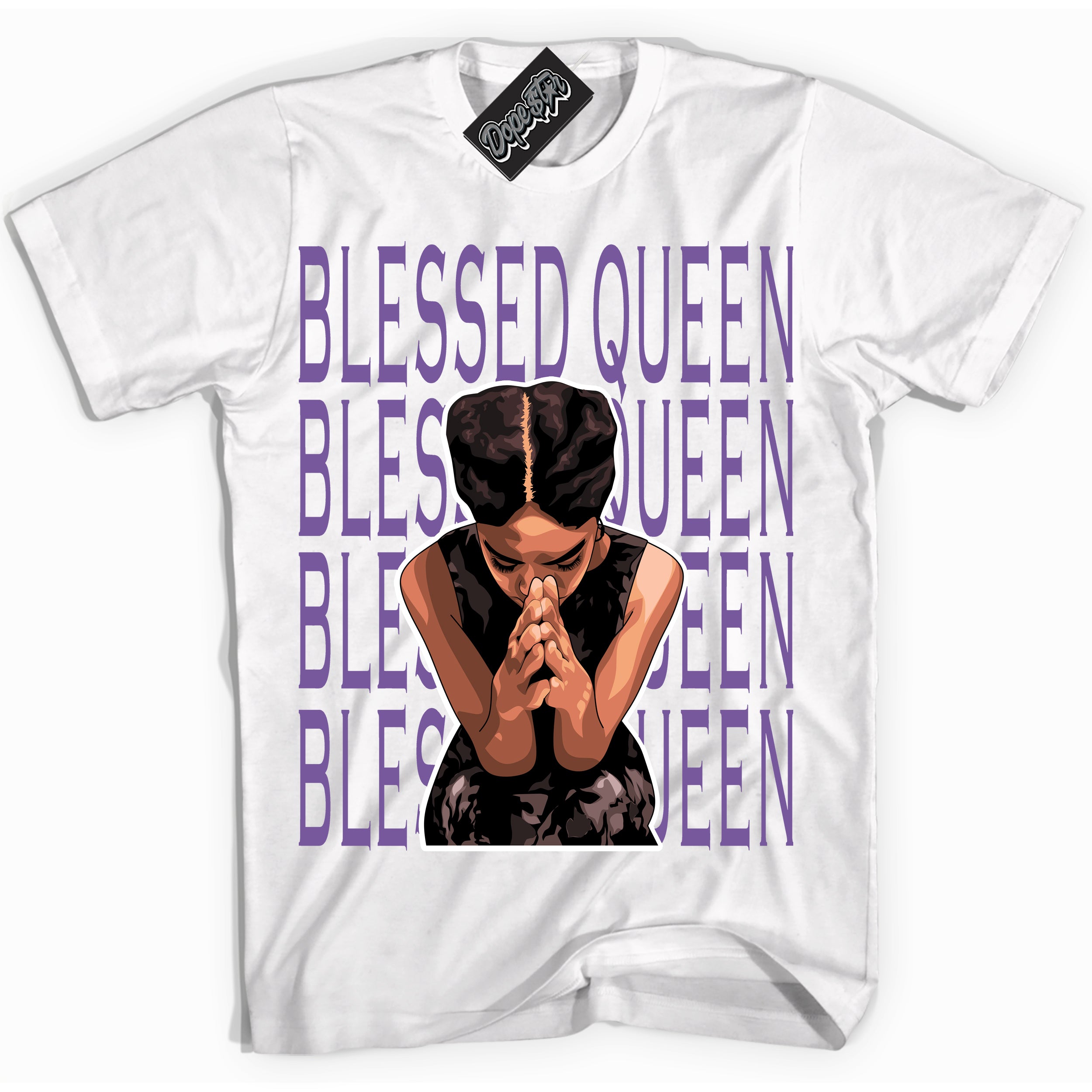 Cool White Shirt with “Blessed Queen” design that perfectly matches Next Nature Black Raspberry.