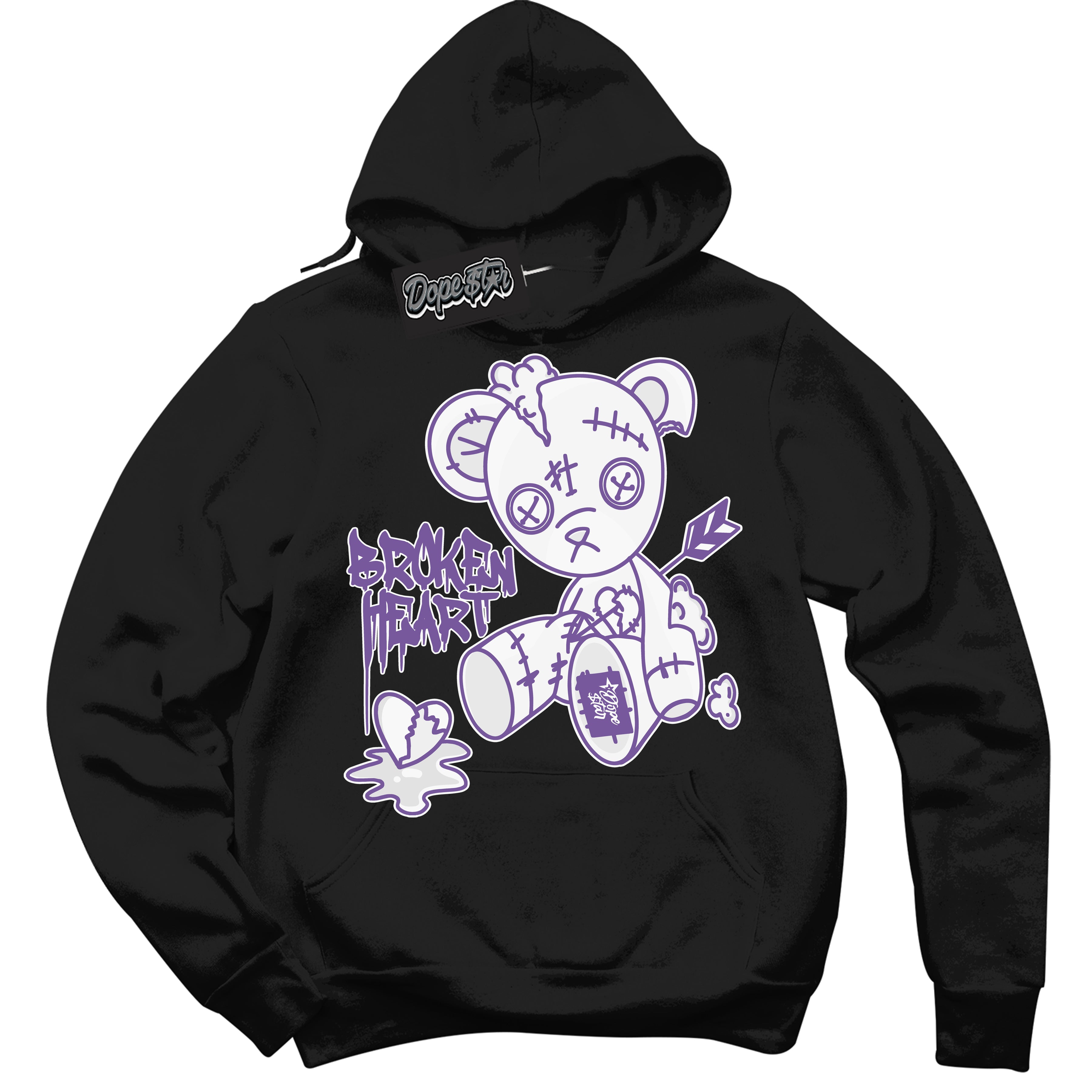 Cool Black Hoodie with “Broken Heart Bear” design that Perfectly Matches Next Nature Black Raspberry.