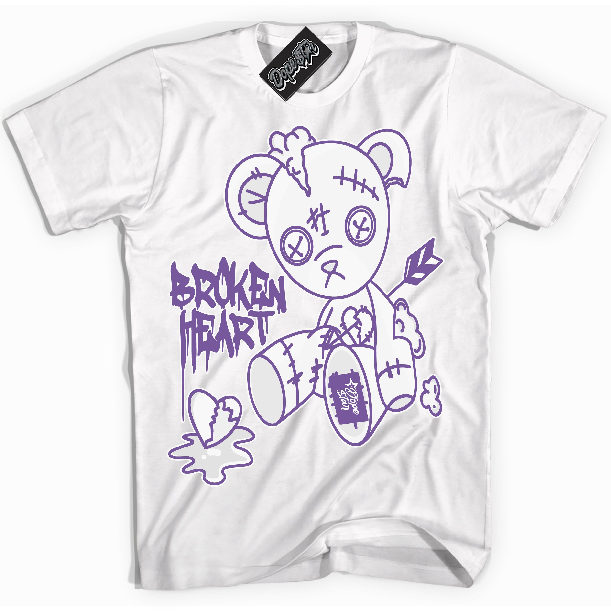 Cool White Shirt with “Broken Heart Bear” design that perfectly matches Next Nature Black Raspberry.