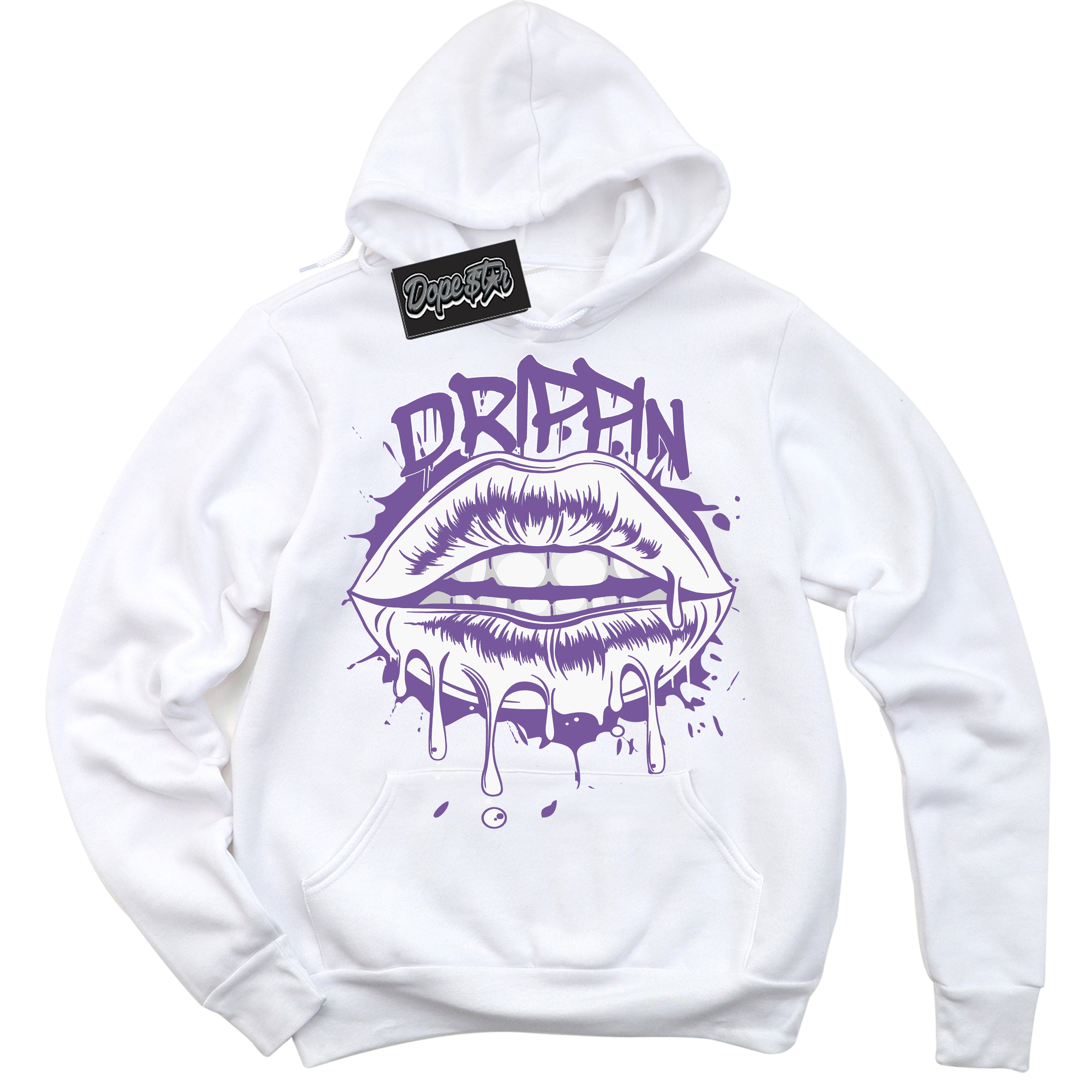 Cool White Hoodie with “Drippin” design that Perfectly Matches Next Nature Black Raspberry.