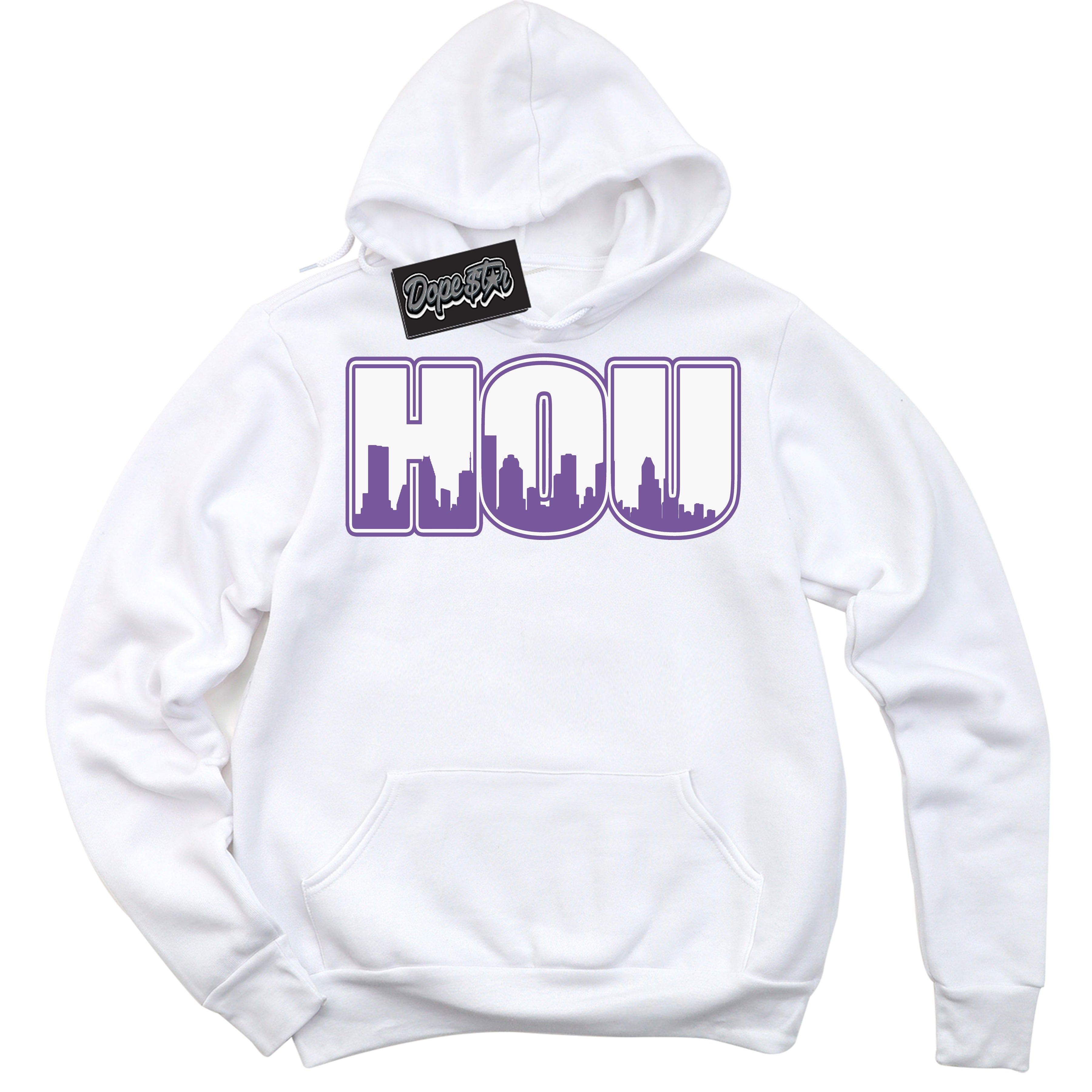 Cool White Hoodie with “Houston” design that Perfectly Matches Next Nature Black Raspberry.